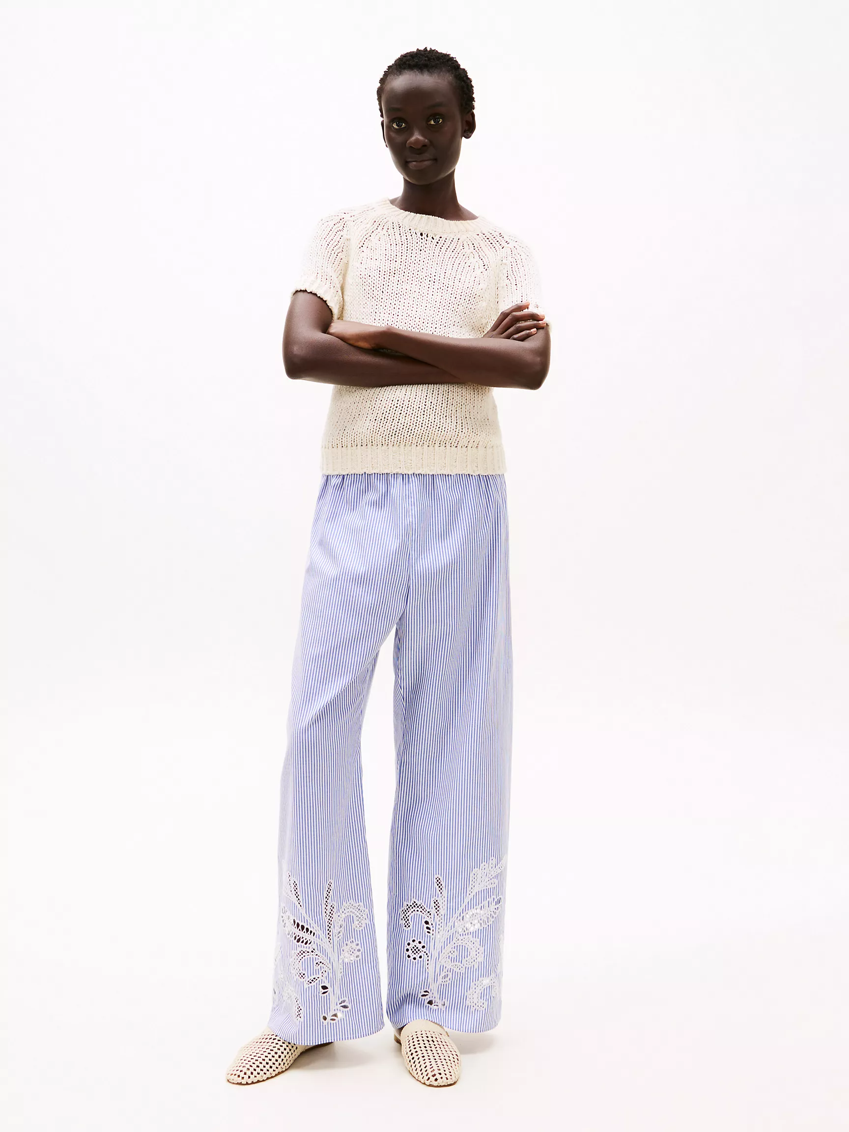 Женский свитер Tommy Hilfiger, Свитер с коротким рукавом и ажурной вязкой