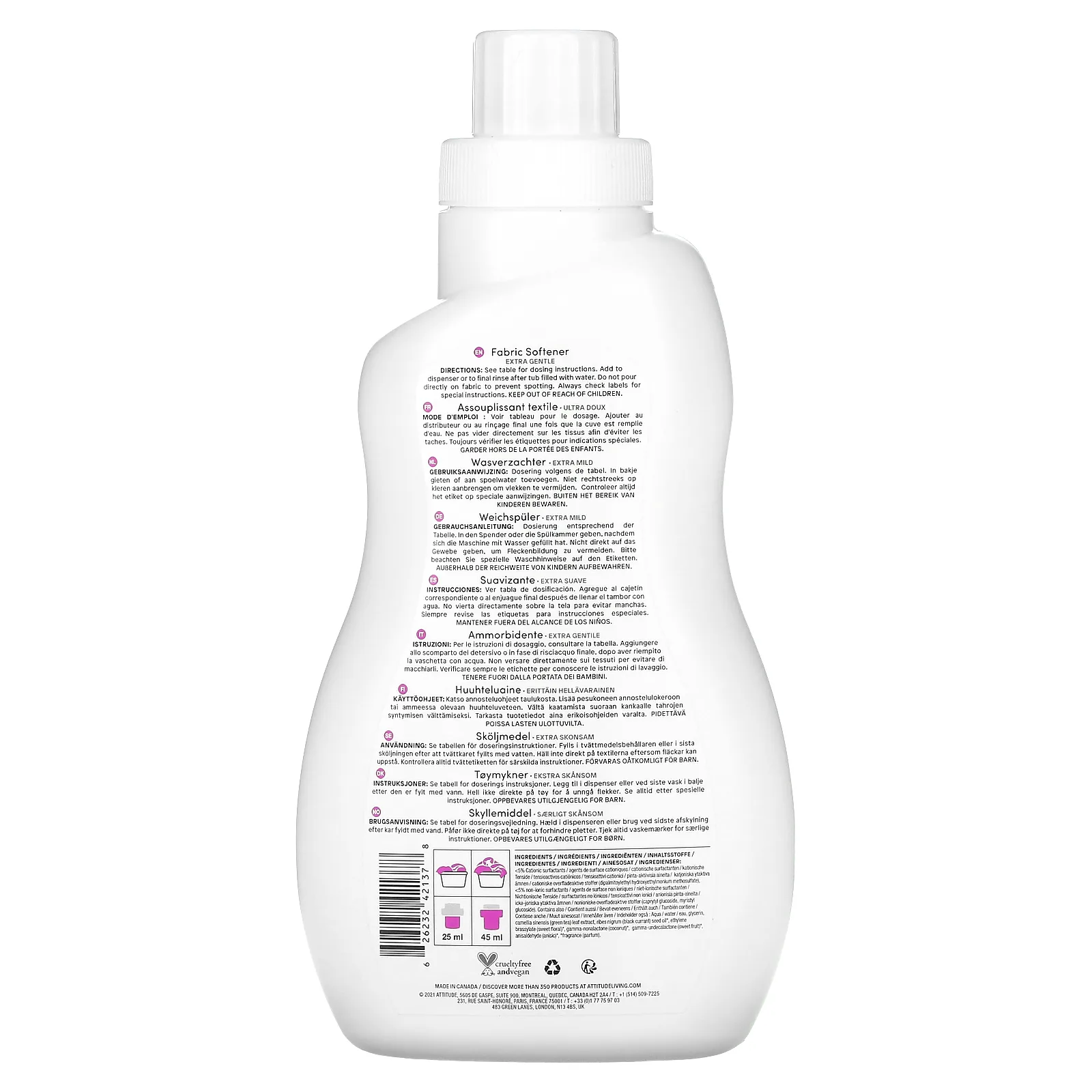 ATTITUDE, Little Ones, кондиционер для белья, сладкая колыбельная, 40 порций, 1 л (33,8 жидк. Унции)