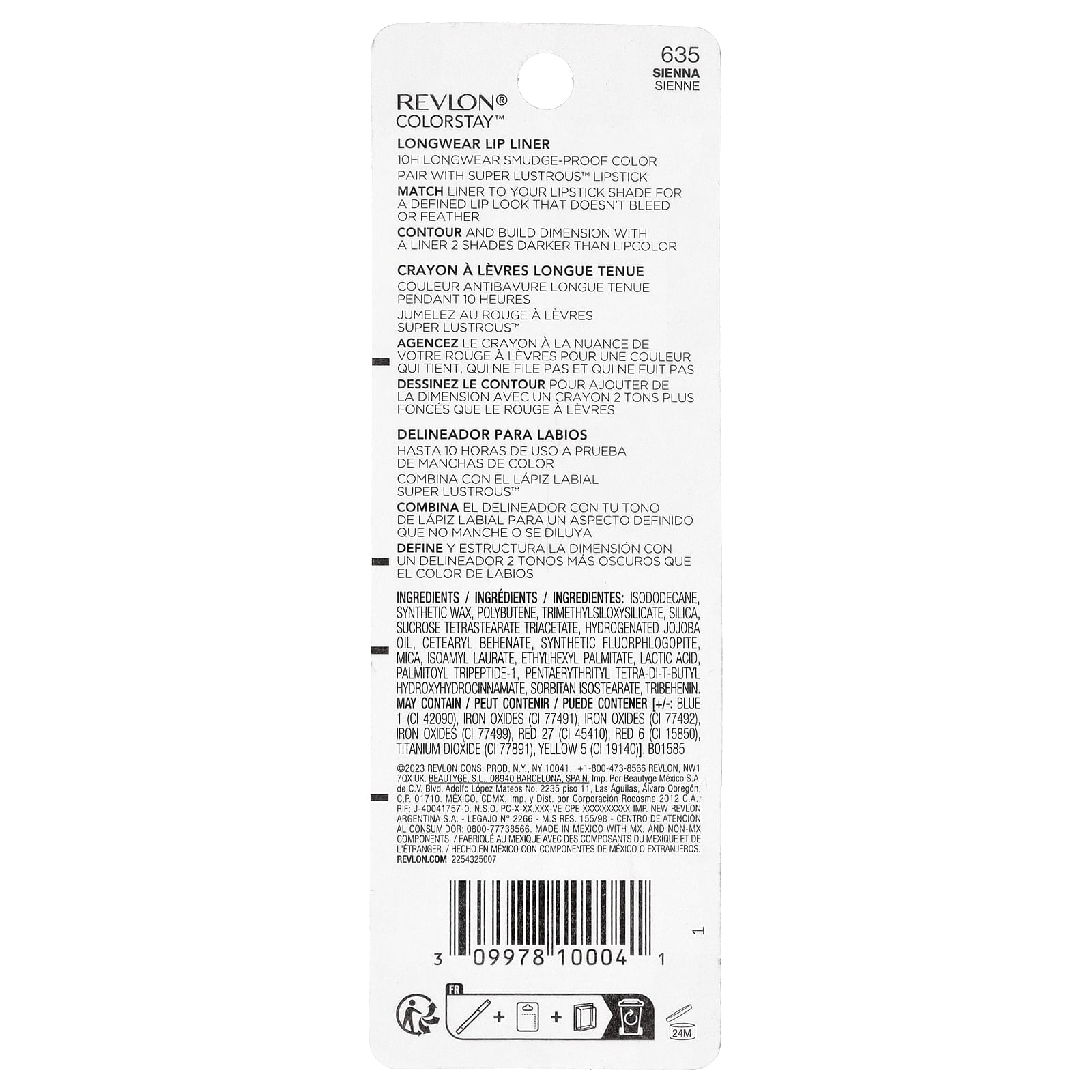 Revlon, Colorstay™, стойкий карандаш для губ, оттенок 635 сиенна, 0,28 г (0,01 унции)