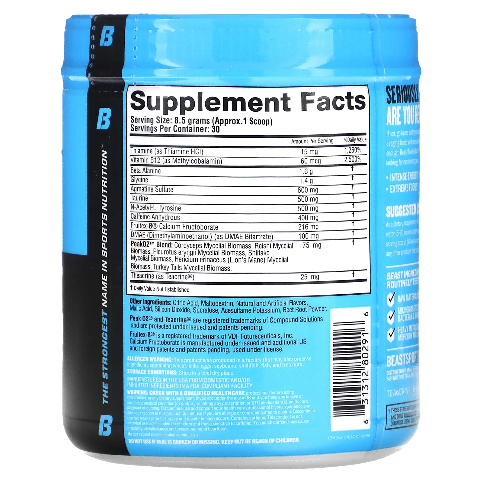 Beast Mode, черный, Beast Punch, 255 г (9 унций)