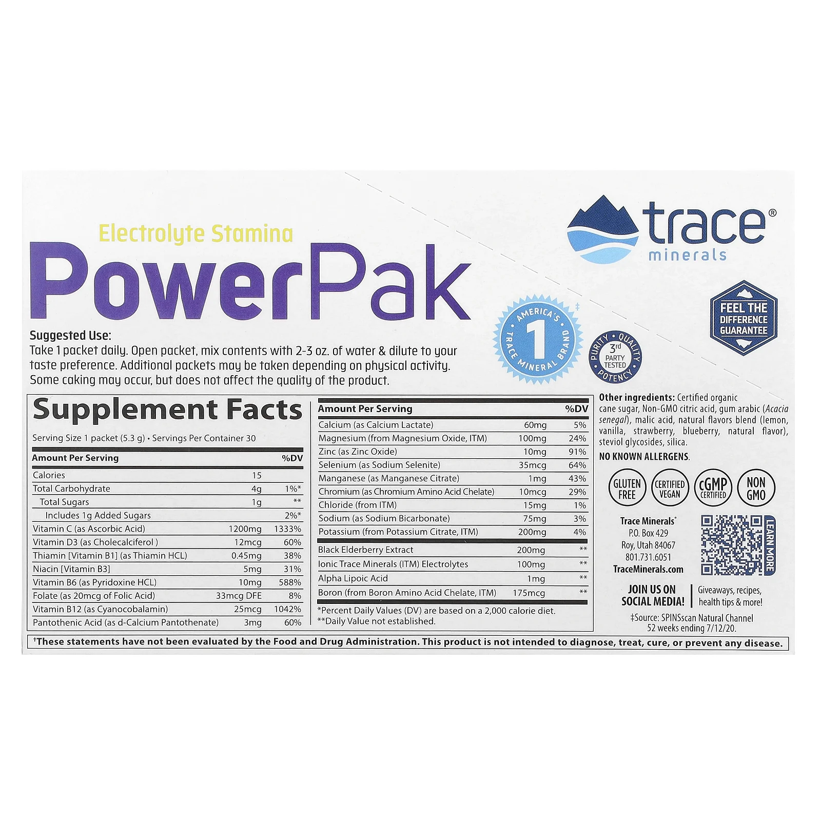 Trace Minerals ®, PowerPak + Immunity, лимон и ягоды, 30 пакетиков по 5,3 г (0,19 унции)