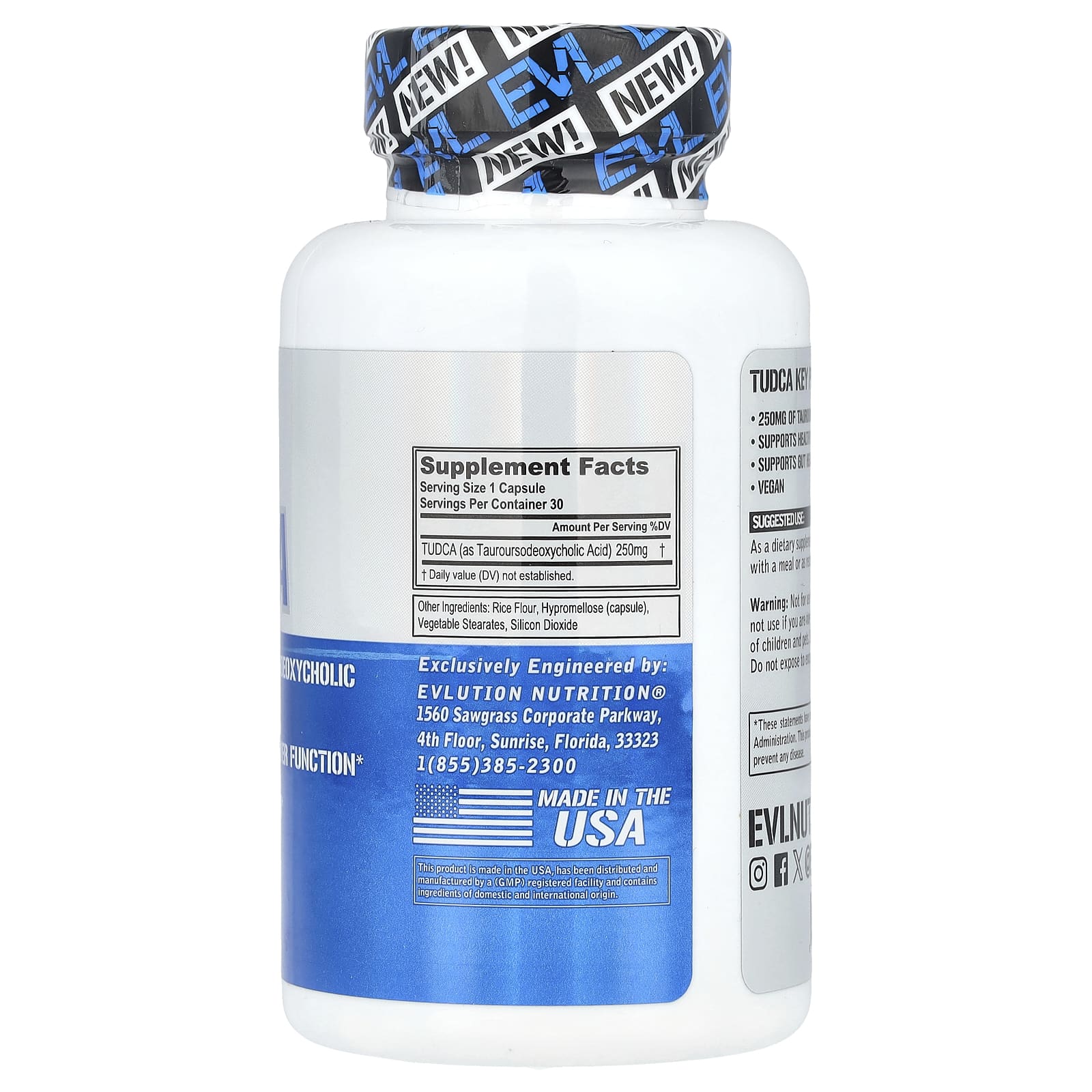EVLution Nutrition, TUDCA, 250 мг, 30 растительных капсул