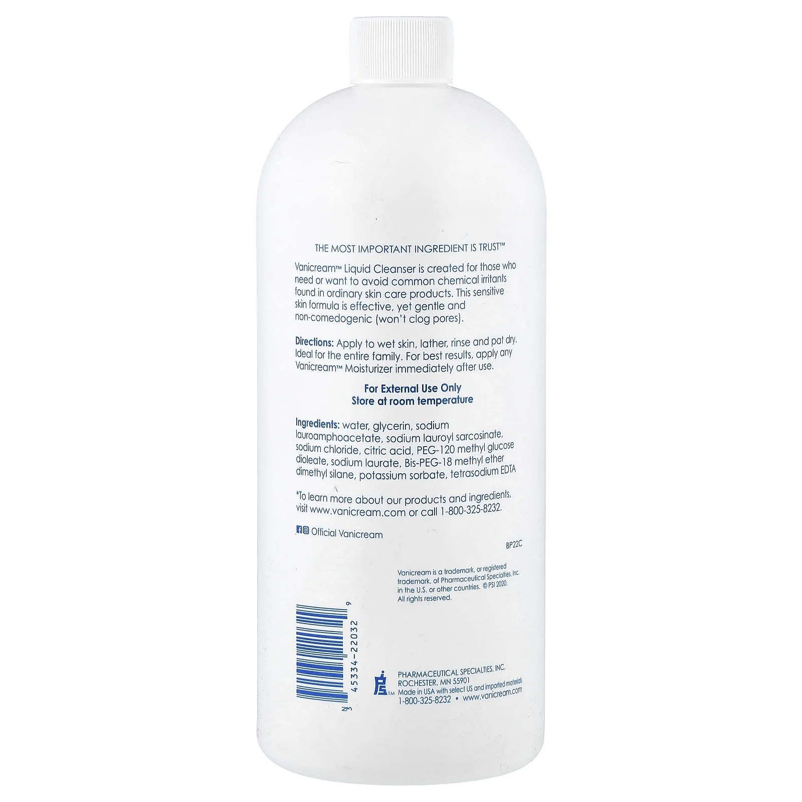 Vanicream, запасная часть жидкого очищающего средства, для чувствительной кожи, без отдушки, 947 мл (32 жидк. унции)