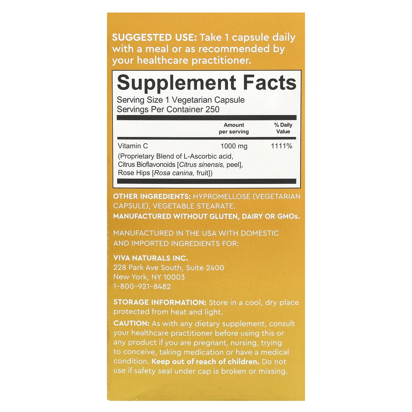 Viva Naturals, Витамин C, 1000 мг, 250 растительных капсул