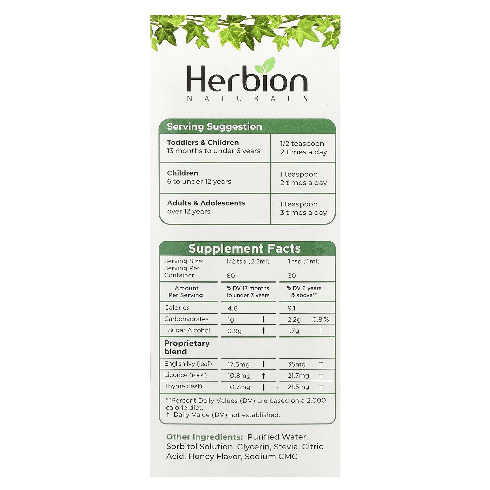 Herbion, Naturals, сироп от кашля из листьев плюща с чабрецом и солодкой, без сахара, 150 мл (5 жидк. Унций)