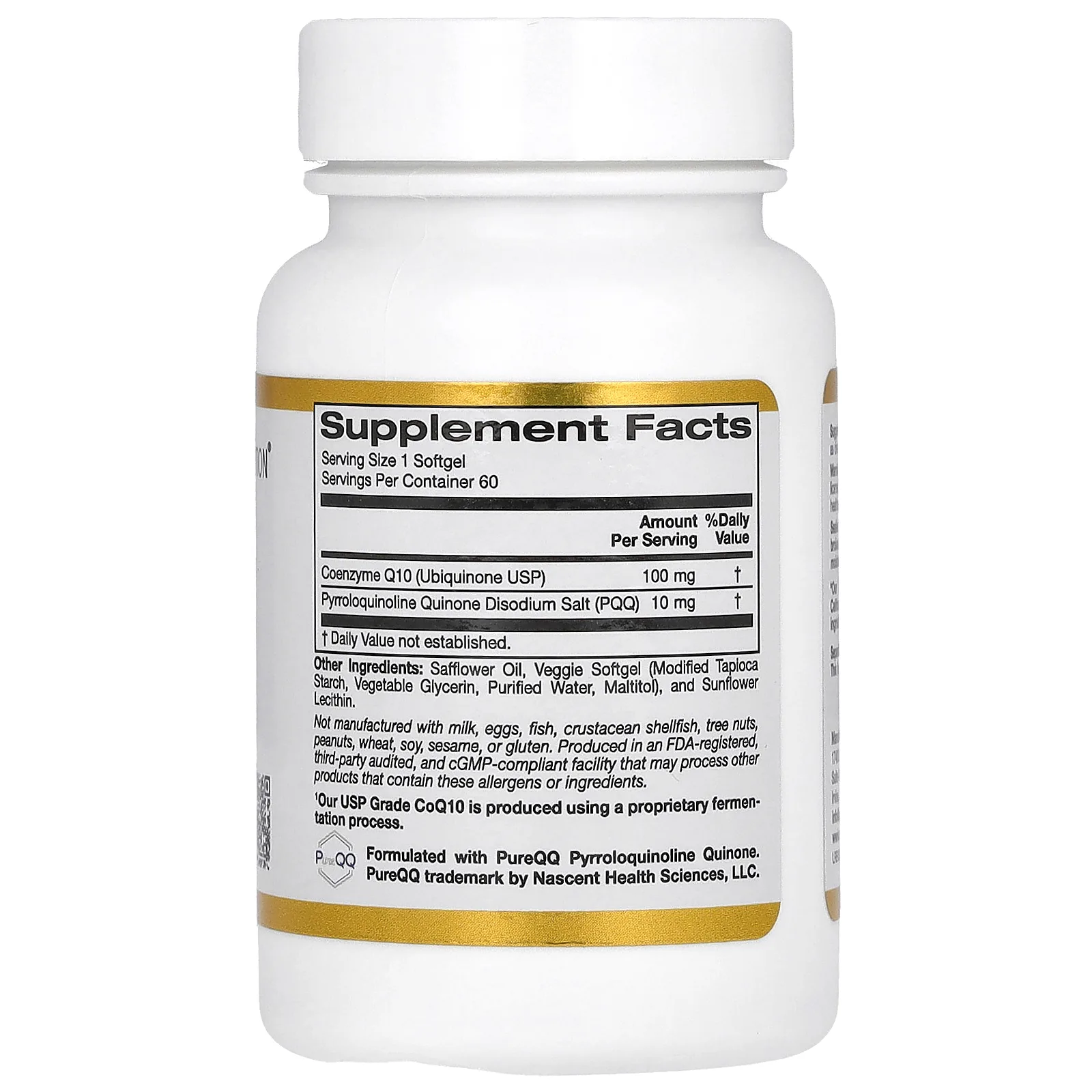 California Gold Nutrition, коэнзим Q10 с пирролохинолинхиноном (PQQ), 100 мг, 60 растительных капсул