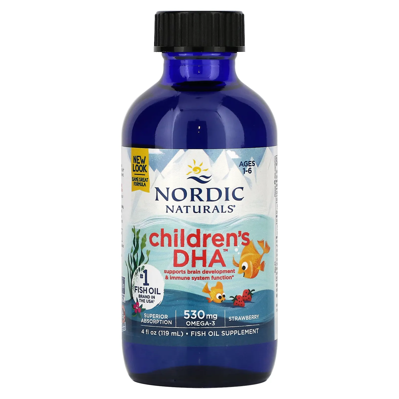 Nordic Naturals, Children's DHA, ДГК для детей от 1 до 6 лет, со вкусом клубники, 530 мг, 119 мл (4 жидк. унции) (530 мг в 1/2 ч. л.)