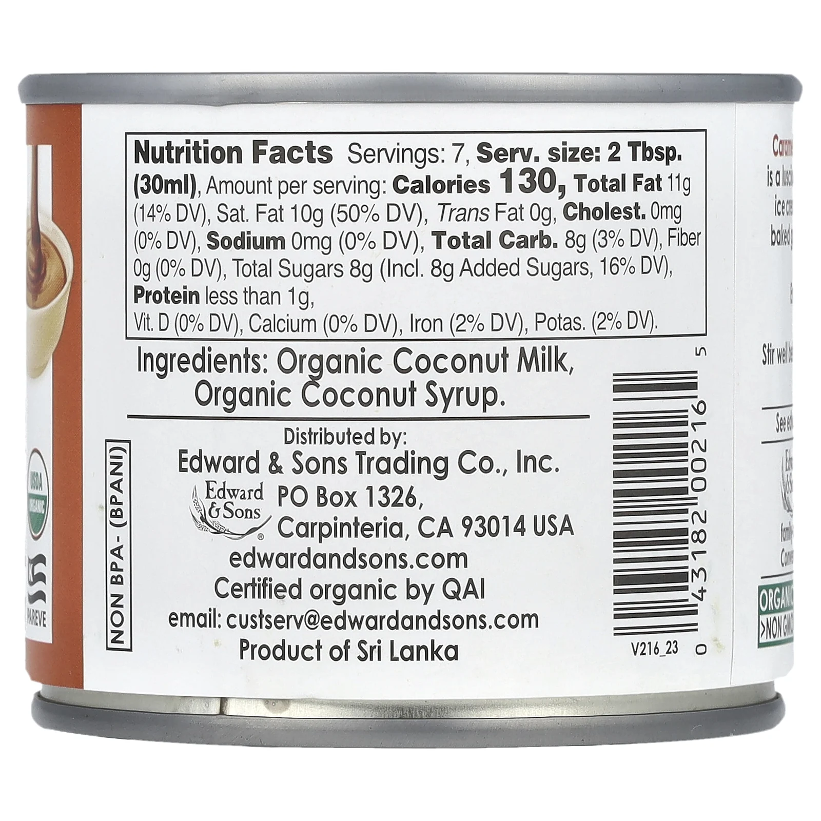 Edward & Sons, Let's Do Organic®, сгущенное с сахаром кокосовое молоко, карамель, 210 г (7,4 унции)