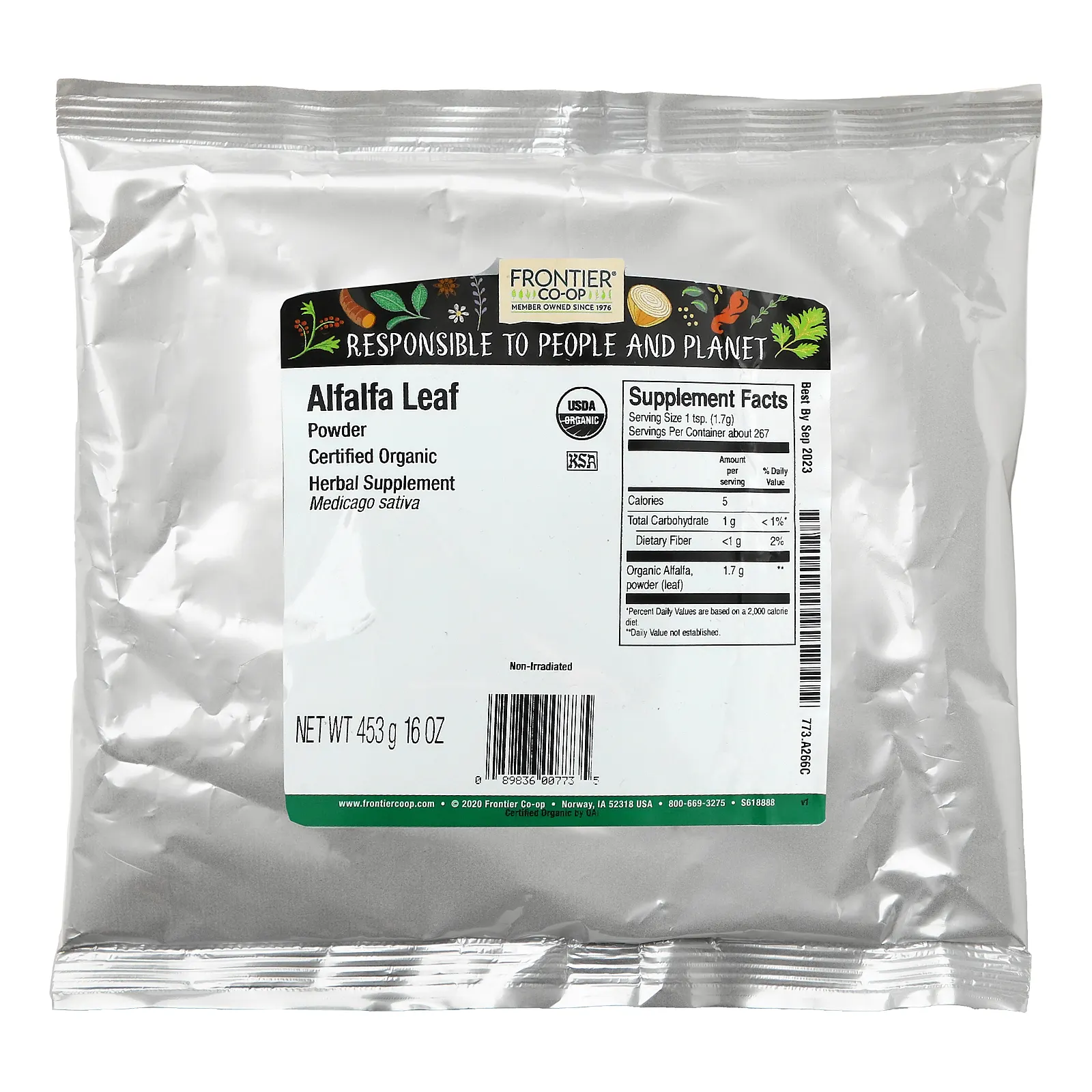 Frontier Co-op, Листья люцерны, порошок, 453 г (16 унций)