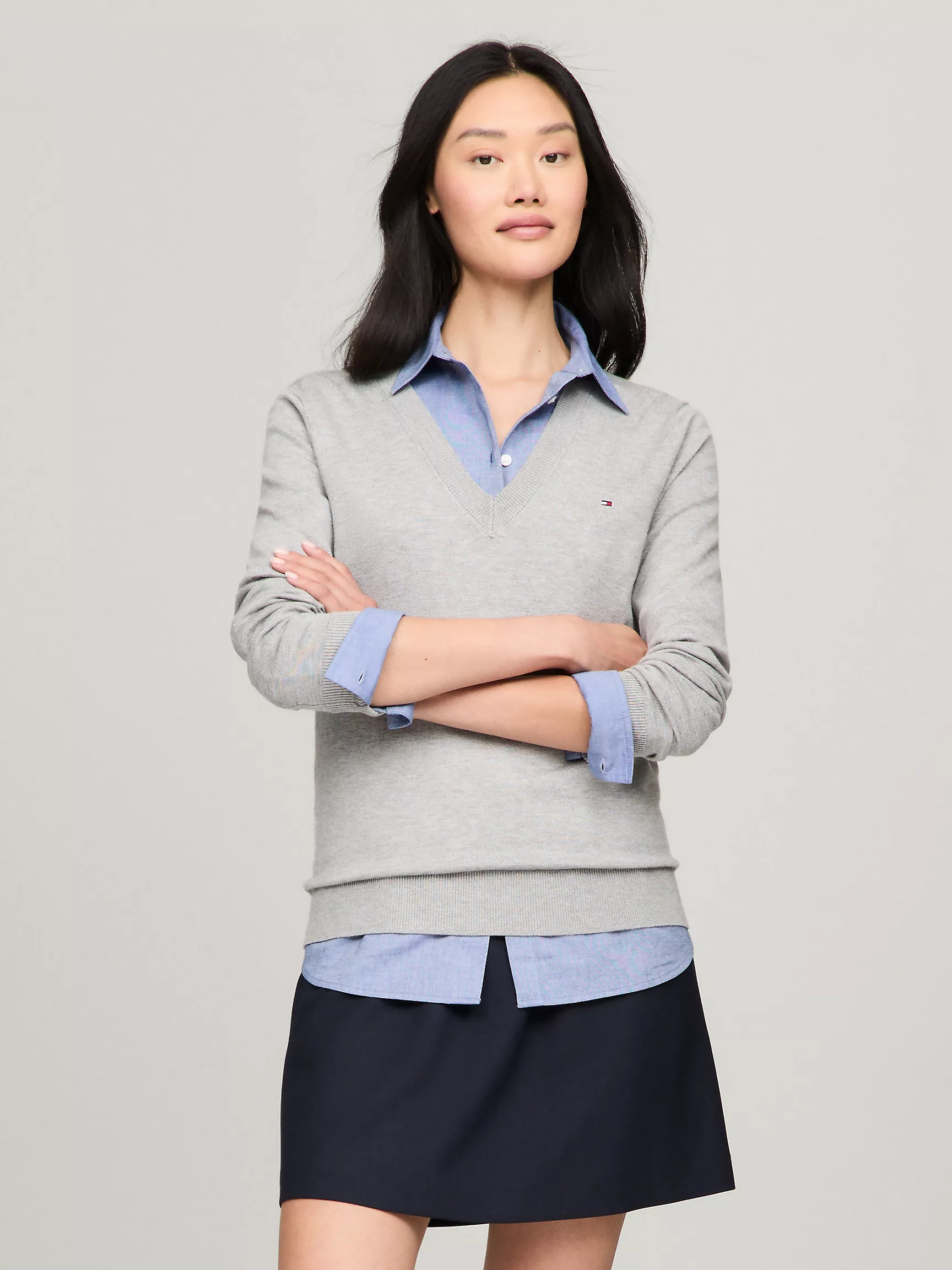 Женский свитер Tommy Hilfiger, Вязаный свитер с V-образным вырезом из вискозной смеси