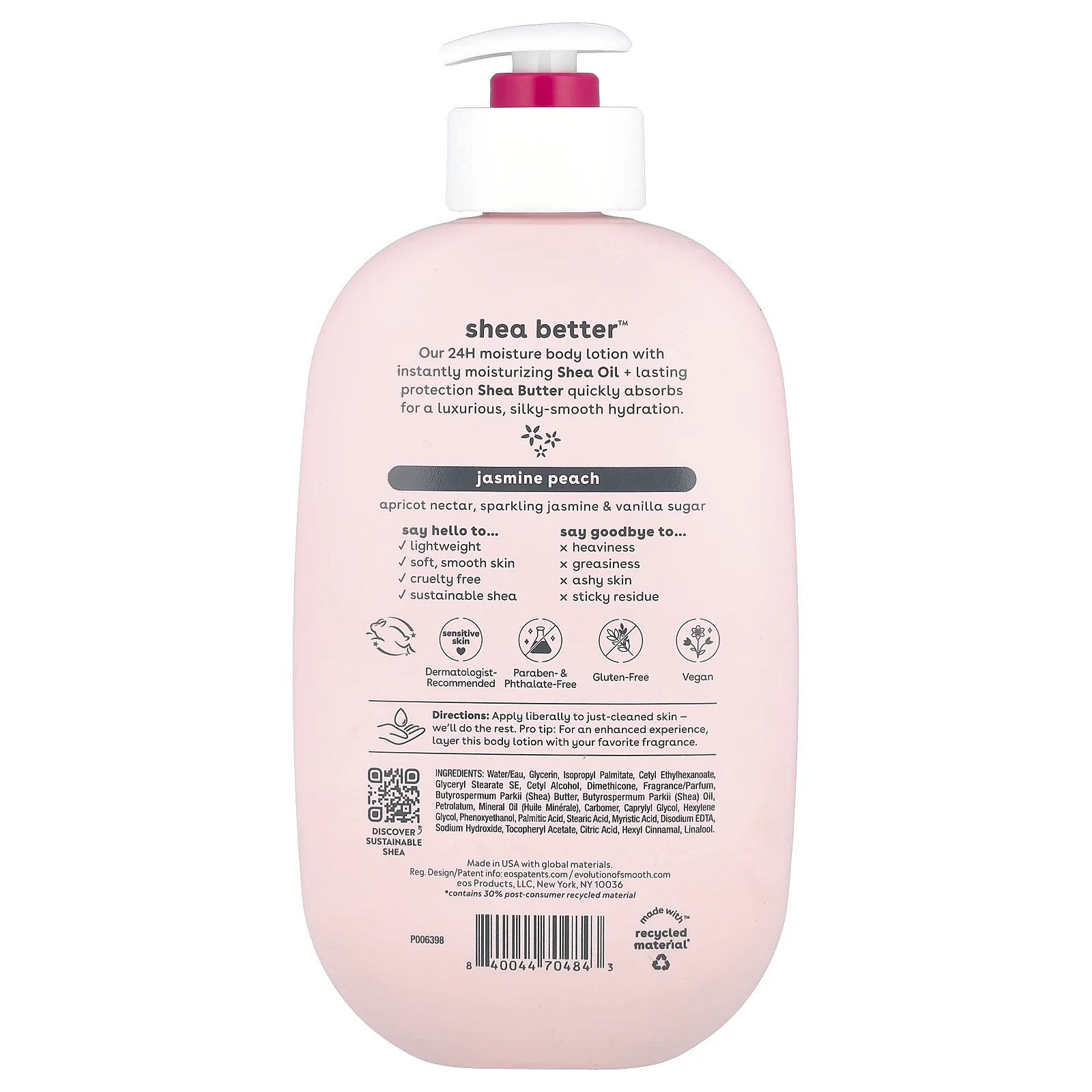 EOS, Shea Better ™, увлажнение на 24 часа, лосьон для тела, с жасмином и персиком, 473 мл (16 жидк. Унций)