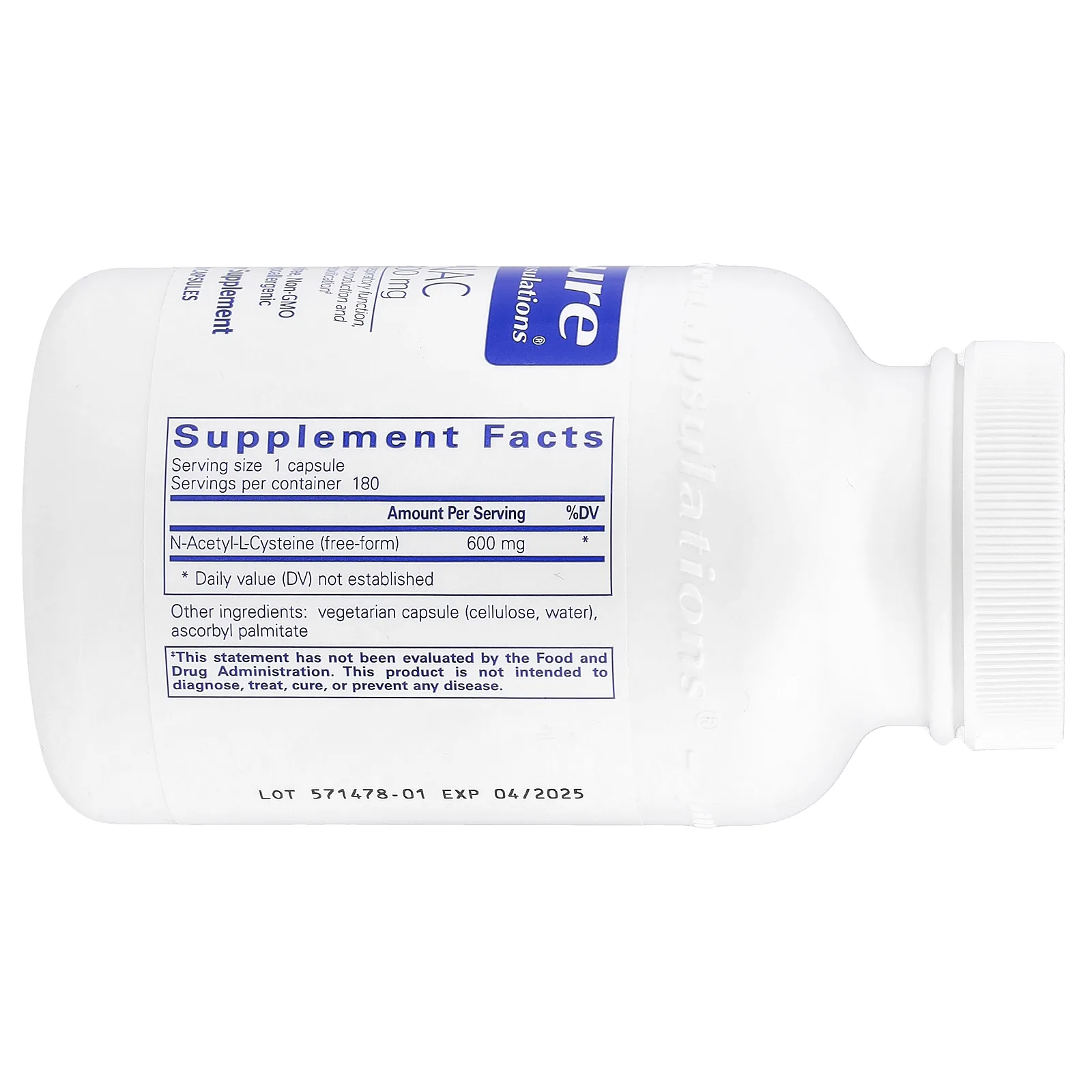 Pure Encapsulations, NAC, 600 мг, 180 капсул