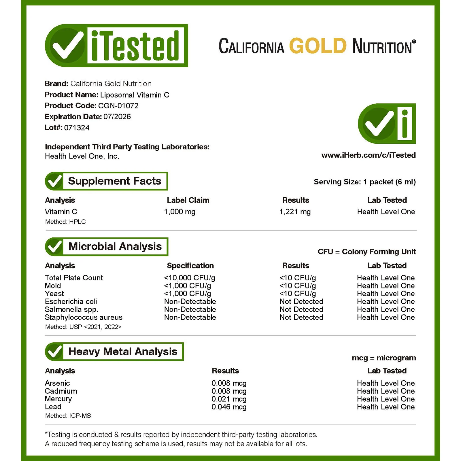 California Gold Nutrition, липосомальный витамин C, 1000 мг, 30 пакетиков по 6 мл (0,2 жидк. унции)
