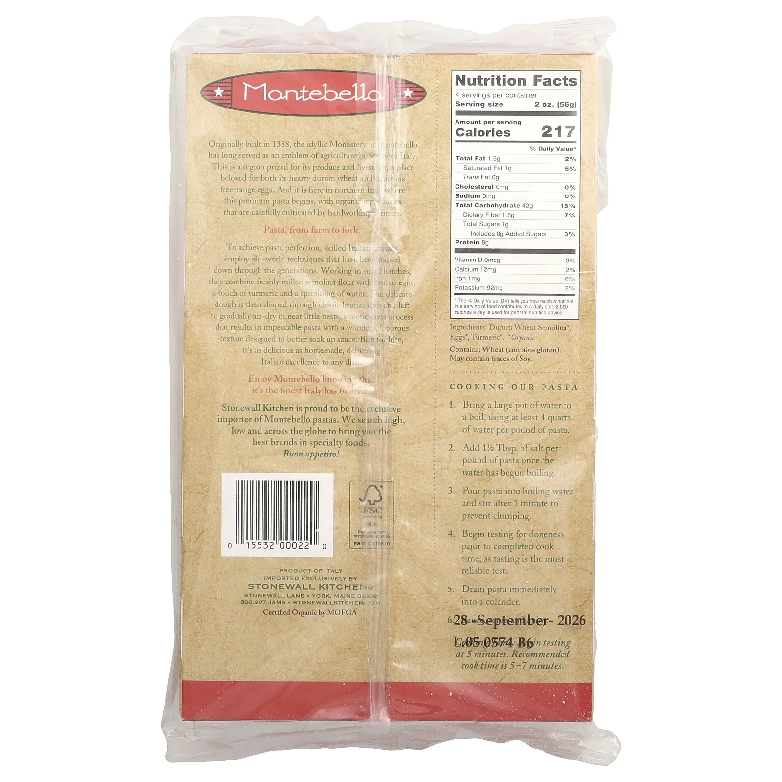 Montebello, Органический яичный паппарделле, 250 г (8,8 унции)