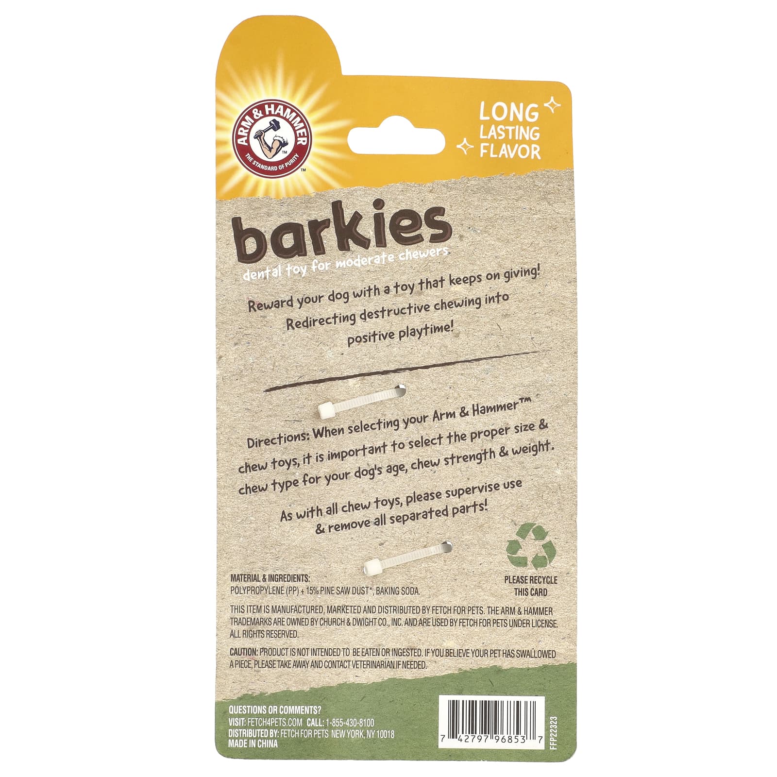 Arm & Hammer, Barkies for Moderate Chewers, стоматологическая игрушка для собак, Classic Bone, арахисовая паста, 1 игрушка