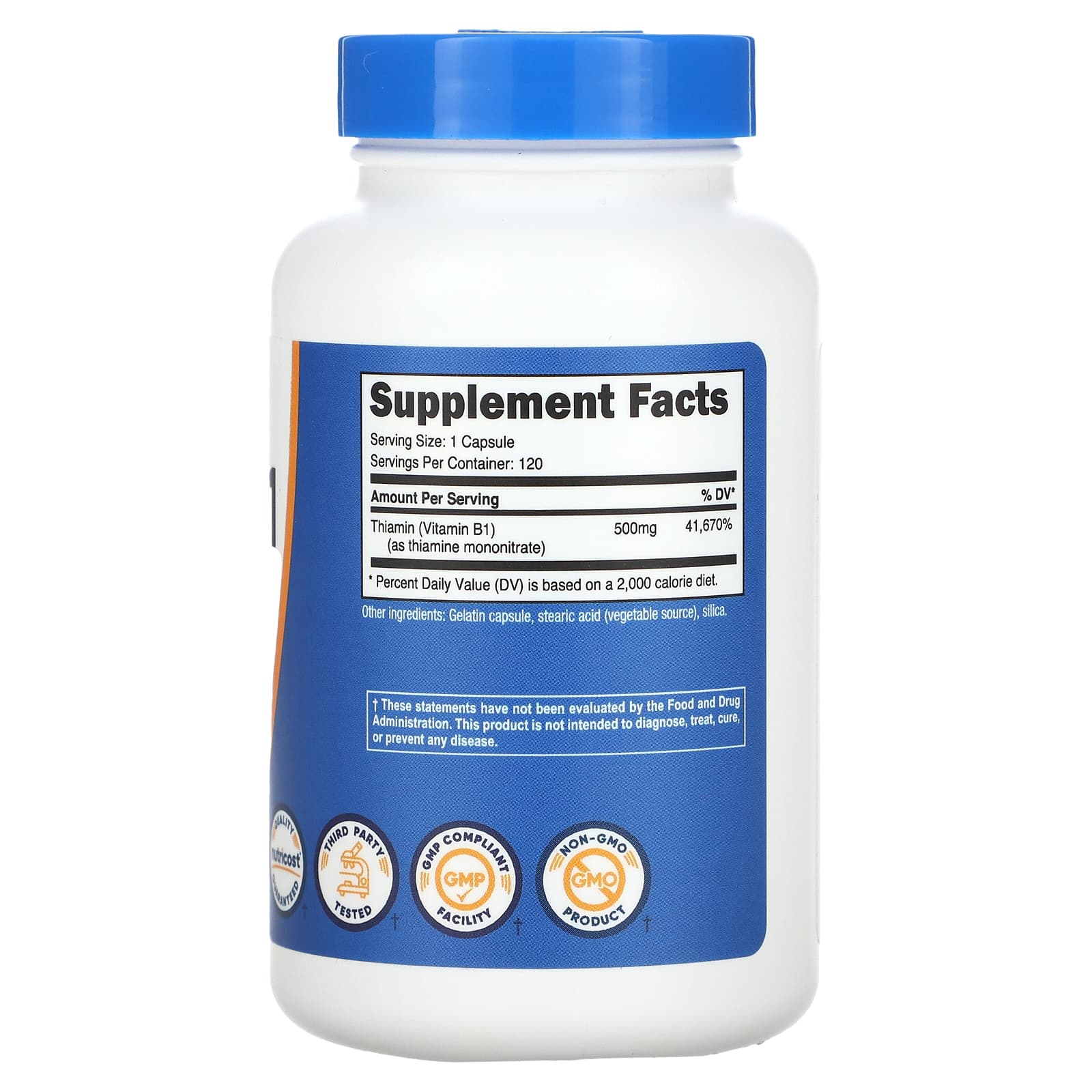 Nutricost, Витамин B1, 500 мг, 120 капсул