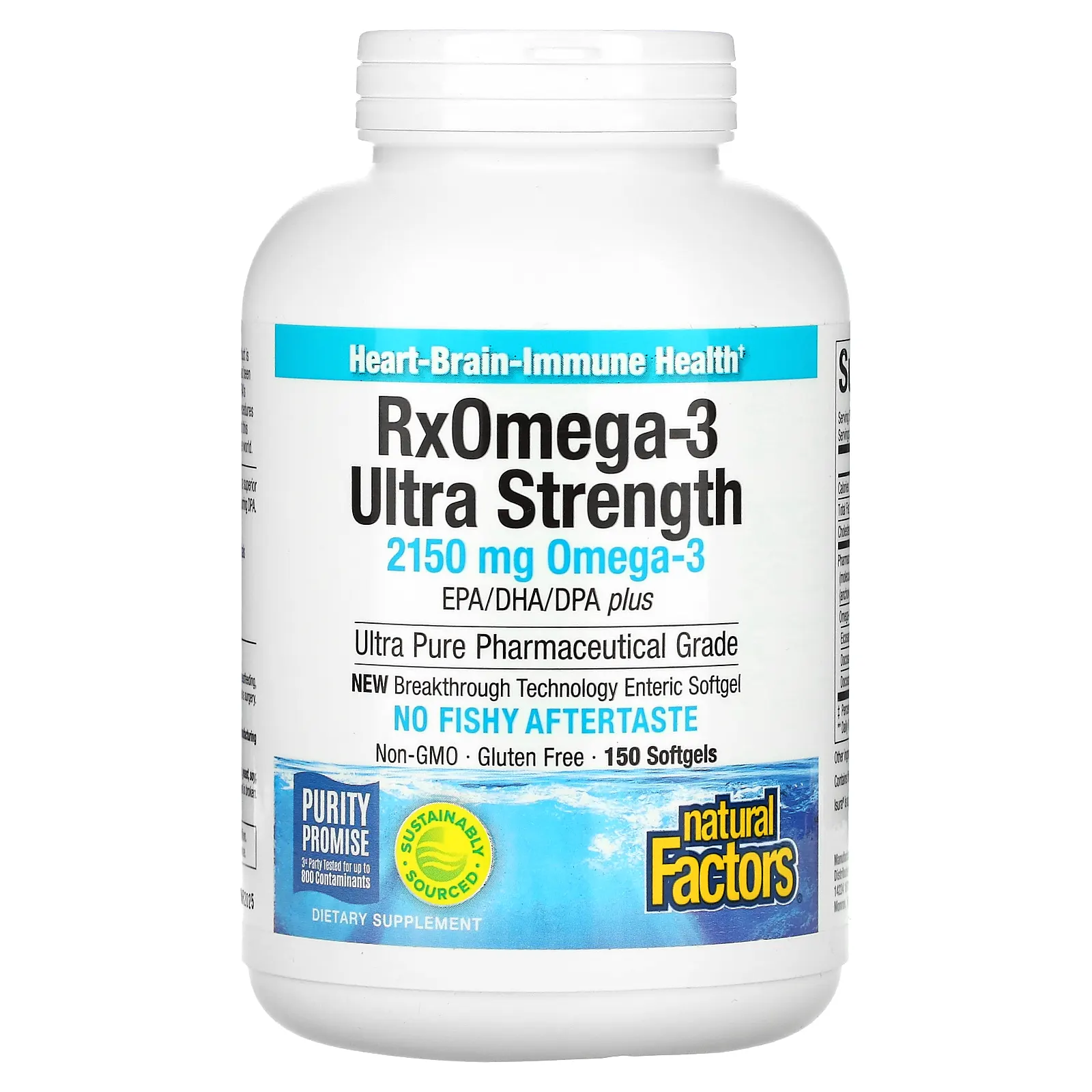 Natural Factors, RxOmega-3, омега-3 повышенной силы действия, 2150 мг, 150 капсул (1075 мг в 1 капсуле)