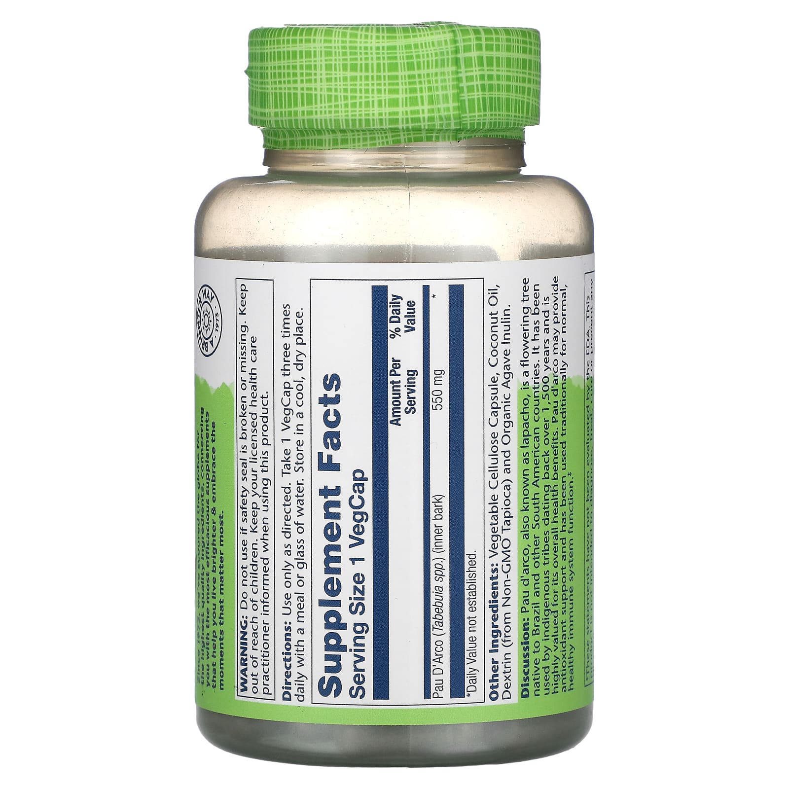 Solaray, кора муравьиного дерева, 550 мг, 100 вегетарианских капсул