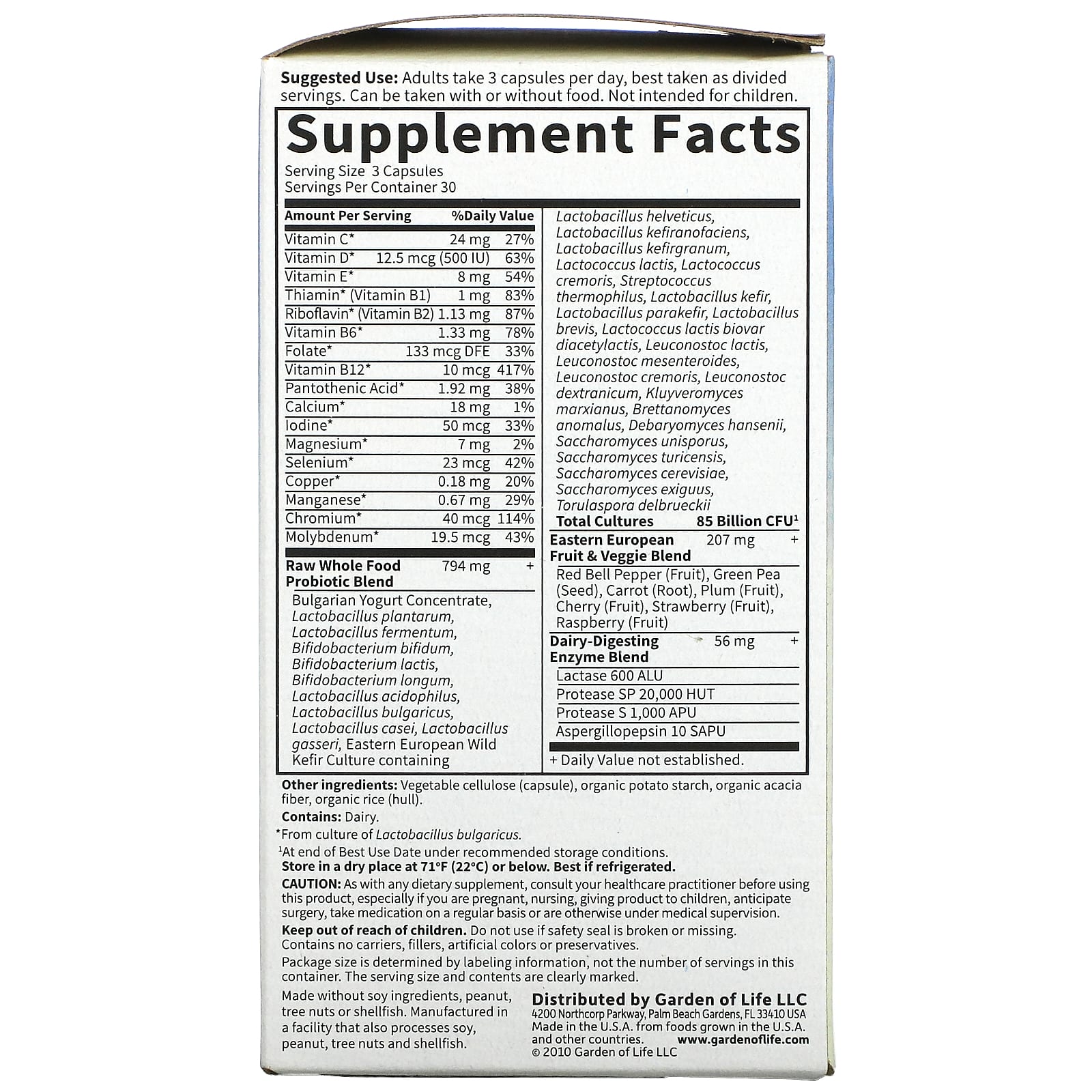 Garden of Life, пробиотики RAW, для мужчин, 85 млрд, 90 вегетарианских капсул (28,33 млрд живых культур в 1 капсуле)