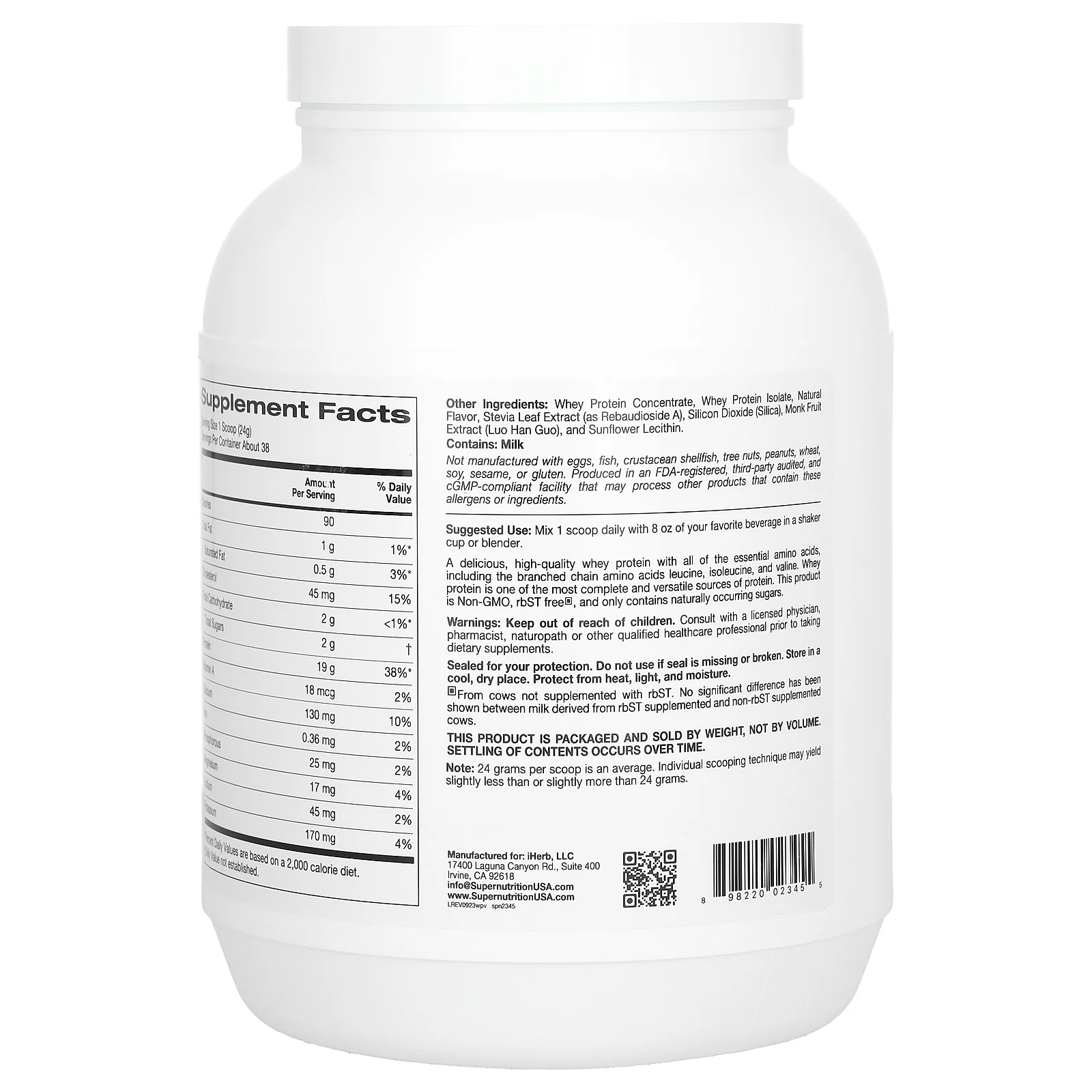 Super Nutrition, порошок из ультрафильтрованного сывороточного протеина, без ГМО, без р-БСТ, с ванильным вкусом, 908 г (2 фунта)