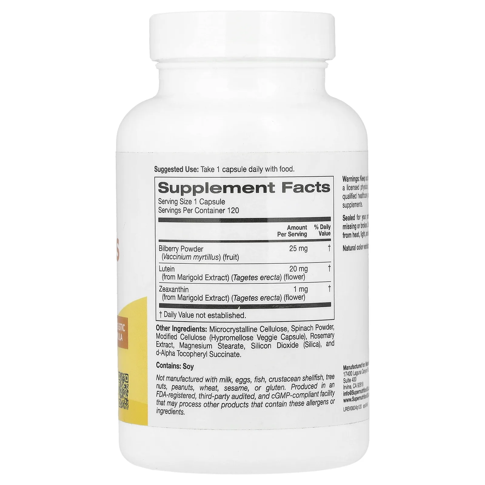 Super Nutrition, лютеин плюс, 20 мг, 120 растительных капсул