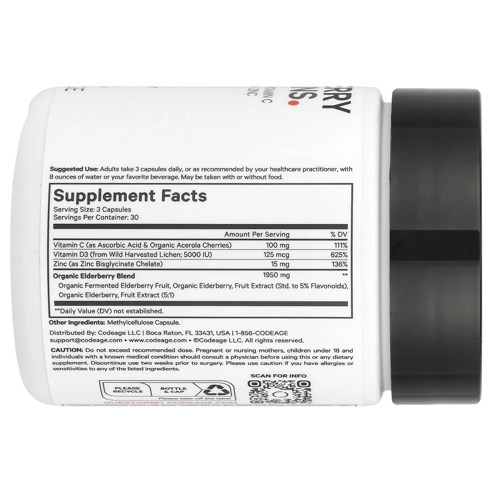 Codeage, витамины, иммунный комплекс с бузиной, веганский витамин D3, витамин C, цинк, 90 капсул