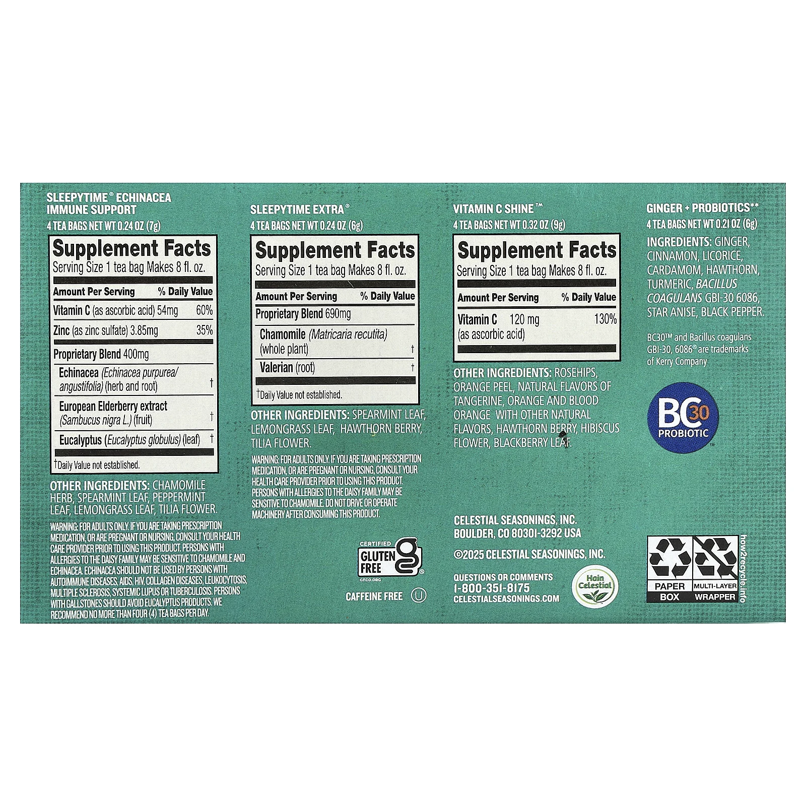 Celestial Seasonings, Everyday Wellness, ассорти вкусов, без кофеина, 16 чайных пакетиков, 28 г (1 унция)