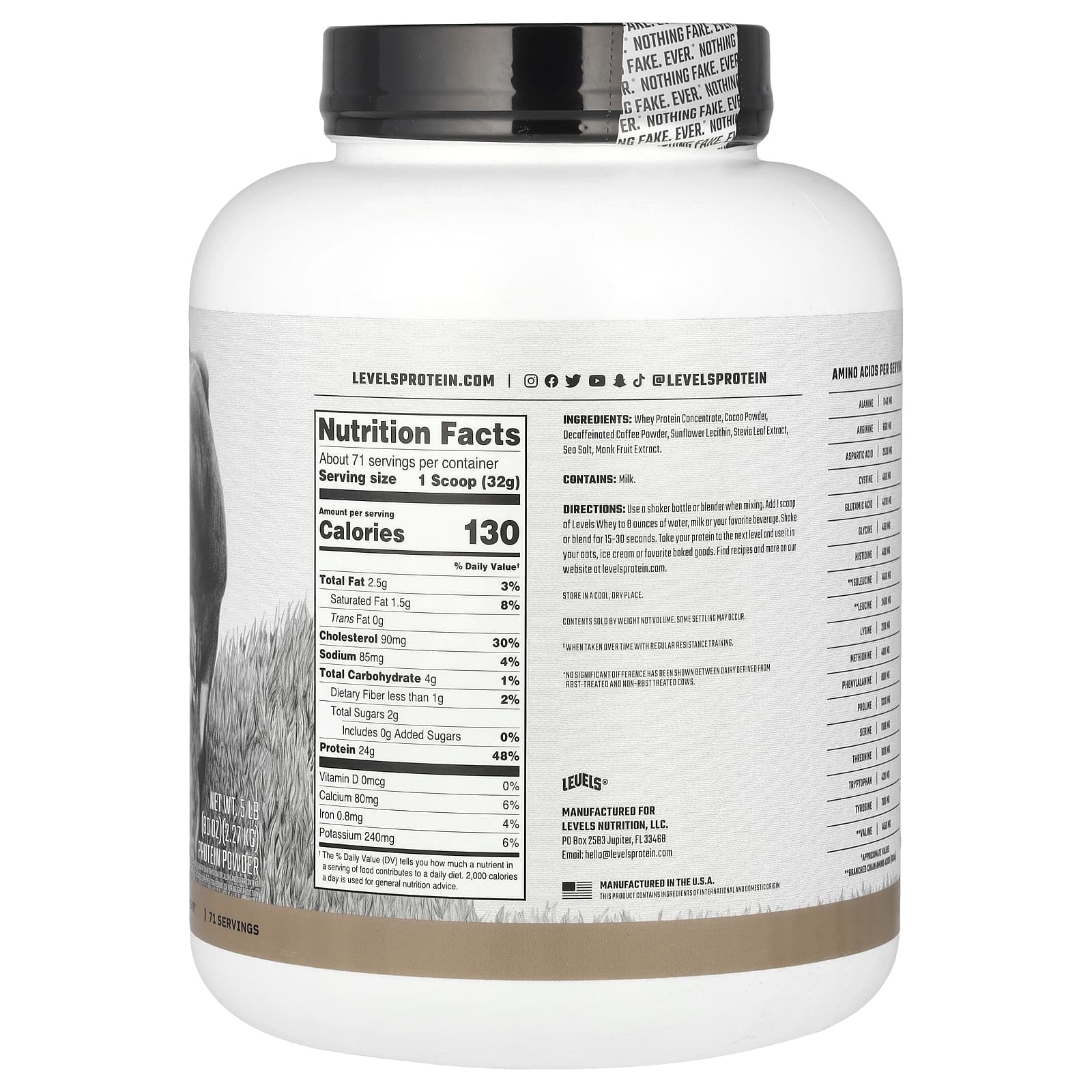 Levels, Порошок из сывороточного протеина от травяного откорма, шоколадный мокко, 2,27 кг (5 фунтов)