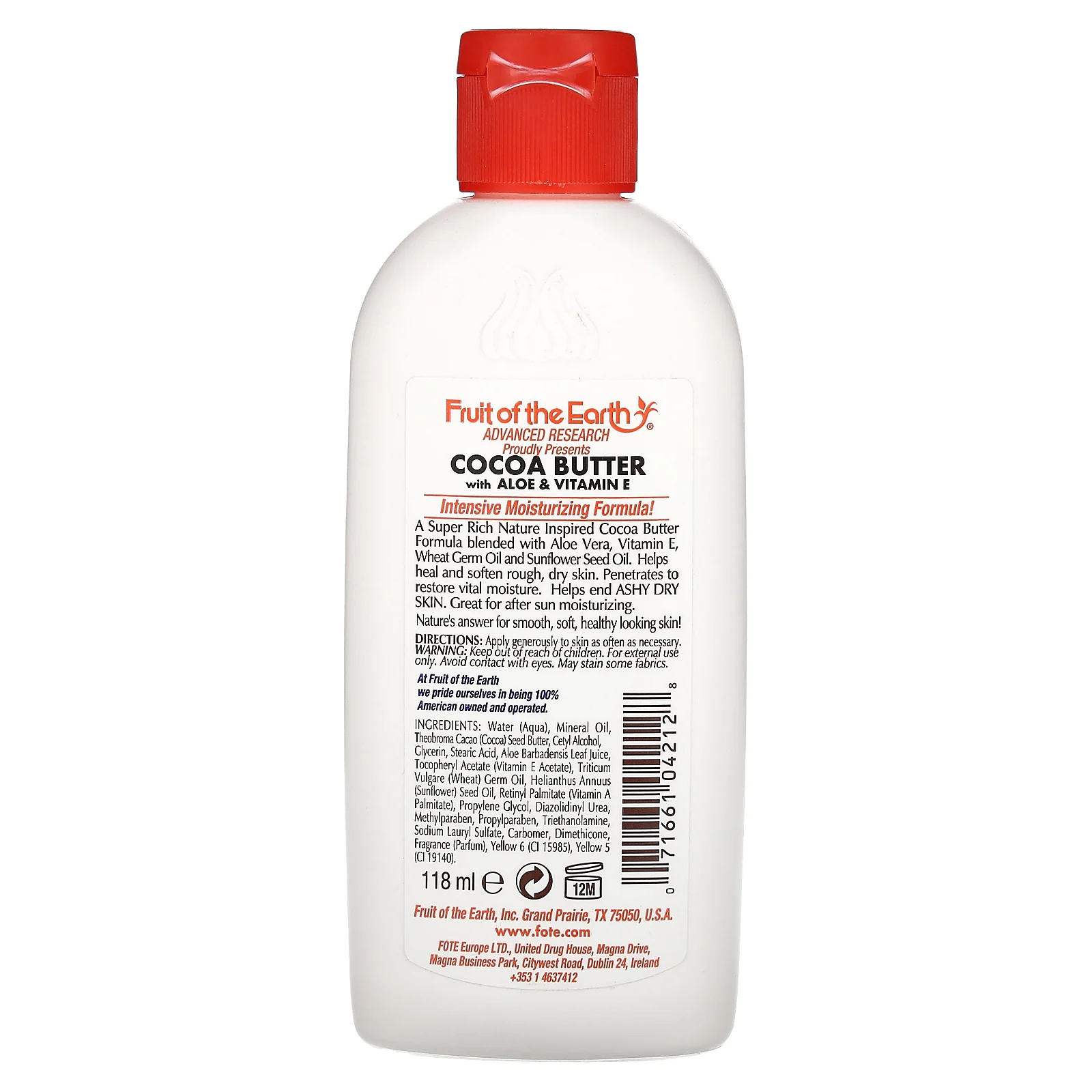 Fruit of the Earth, лосьон для ухода за кожей с маслом какао, алоэ и витамином Е, 118 мл (4 жидк. унции)