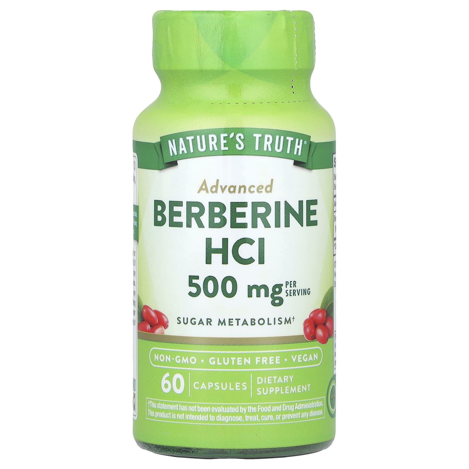 Nature's Truth, улучшенная формула берберина, 500 мг, 60 вегетарианских капсул (250 мг в 1 капсуле)