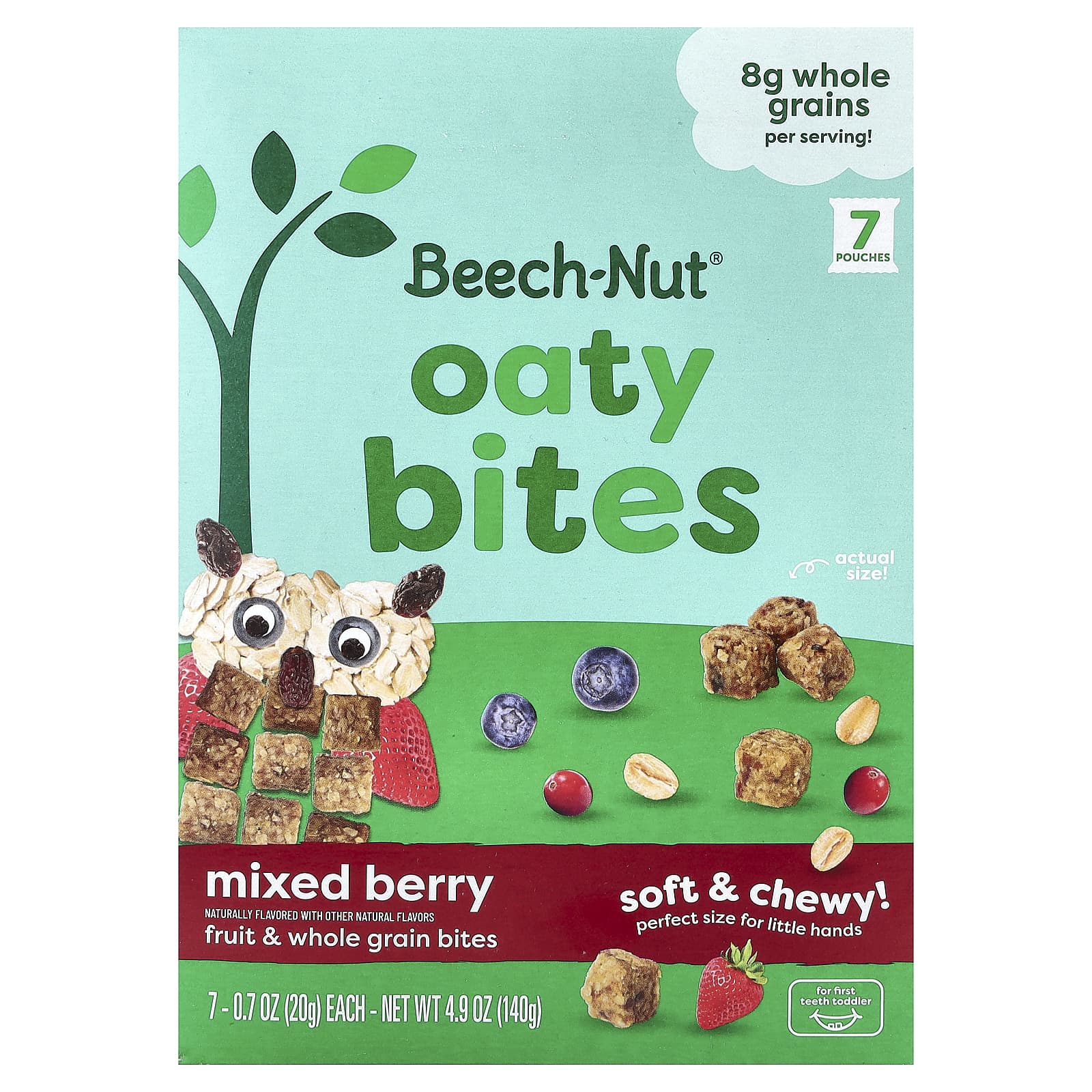 Beech-Nut, Oaty Bites, для малышей с первым прорезыванием зубов, ягодное ассорти, 7 пакетиков по 20 г (0,7 унции)