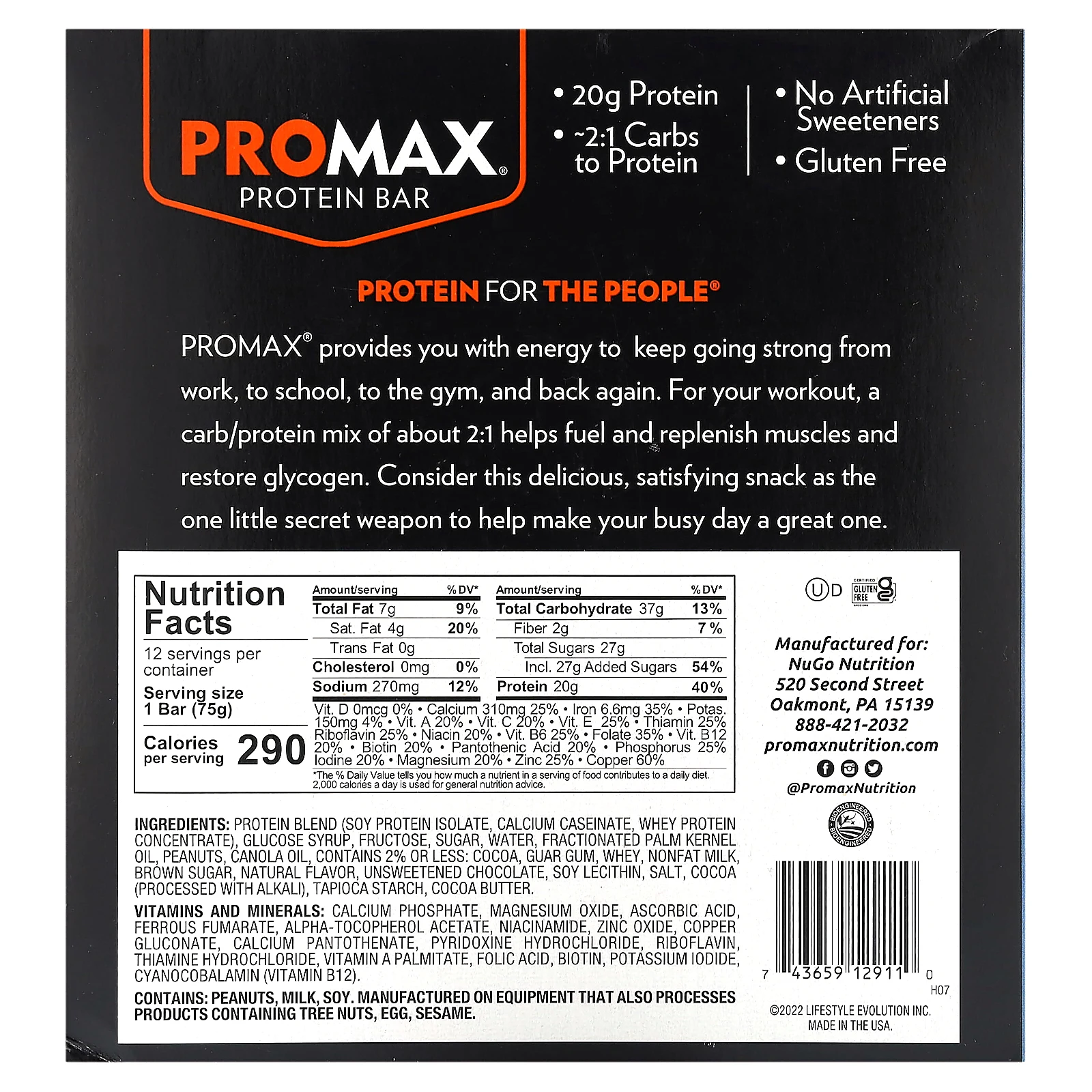 NuGo Nutrition, ProMax Protein Bar, протеиновый батончик, тесто для печенья с шоколадной крошкой, 12 батончиков по 75 г (2,64 унции)