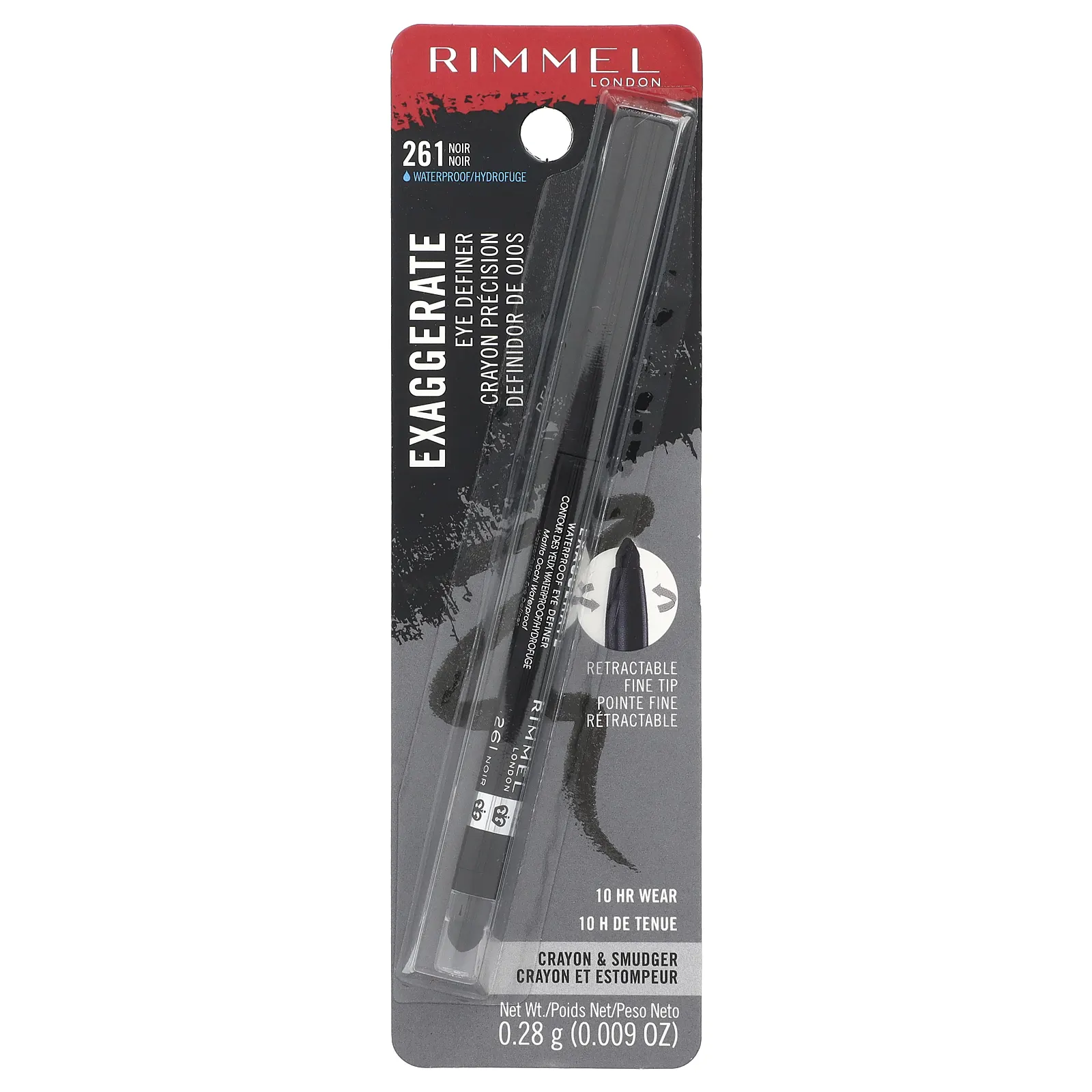 Rimmel London, Exuggerate, подводка для глаз, оттенок 261 черный, 0,28 г (0,009 унции)