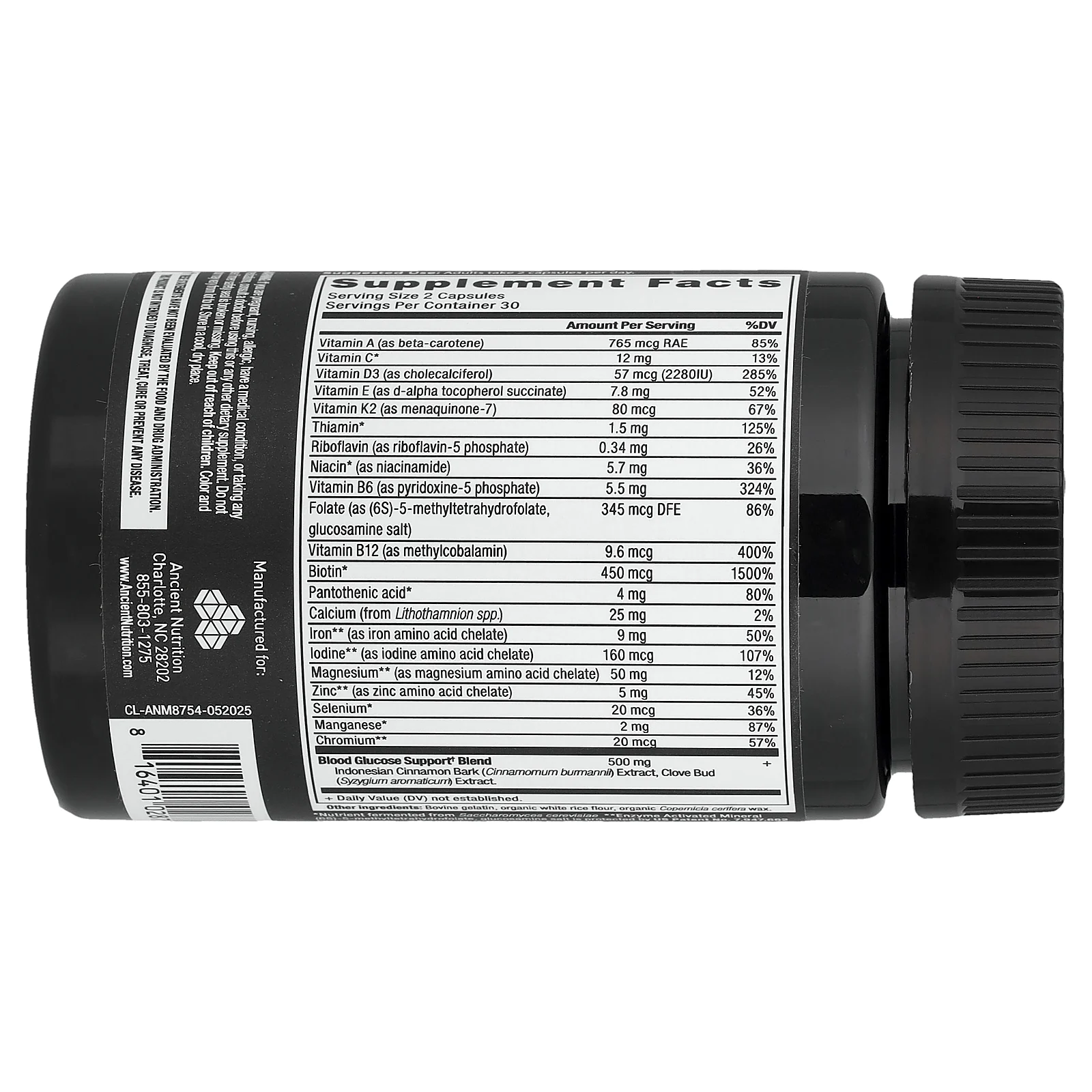 Ancient Nutrition, мультивитамины для поддержания уровня сахара в крови, 60 капсул