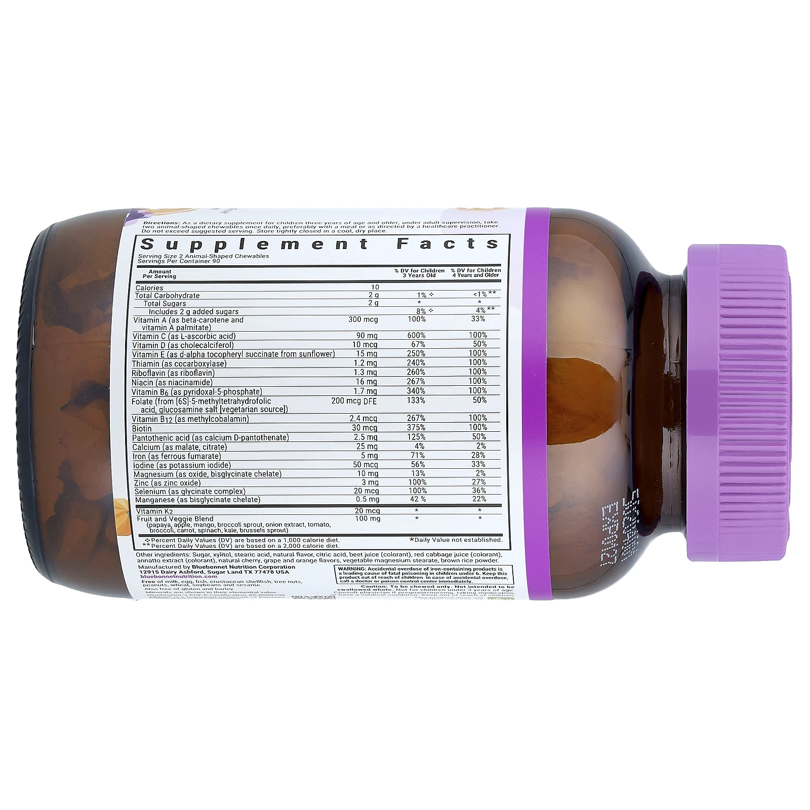 Bluebonnet Nutrition, Rainforest Animalz®, мультивитамины для детей, фруктовое ассорти, 180 жевательных таблеток