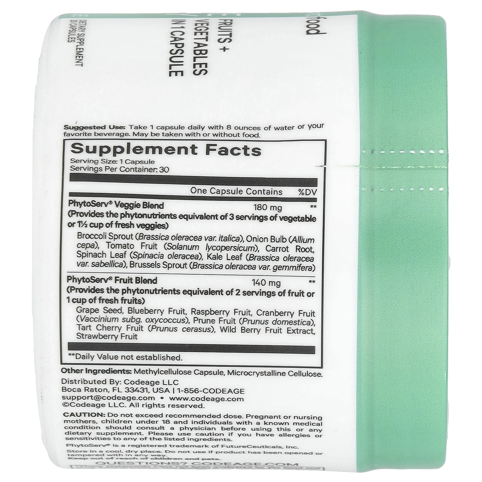 Codeage, Five A Day, фрукты и овощи в 1 капсуле, 30 капсул