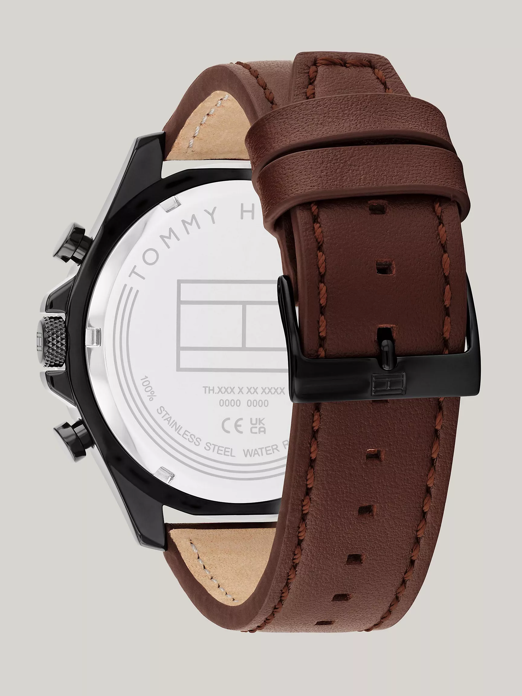 Мужские часы Tommy Hilfiger, Спортивные часы 46 мм с коричневым кожаным ремешком