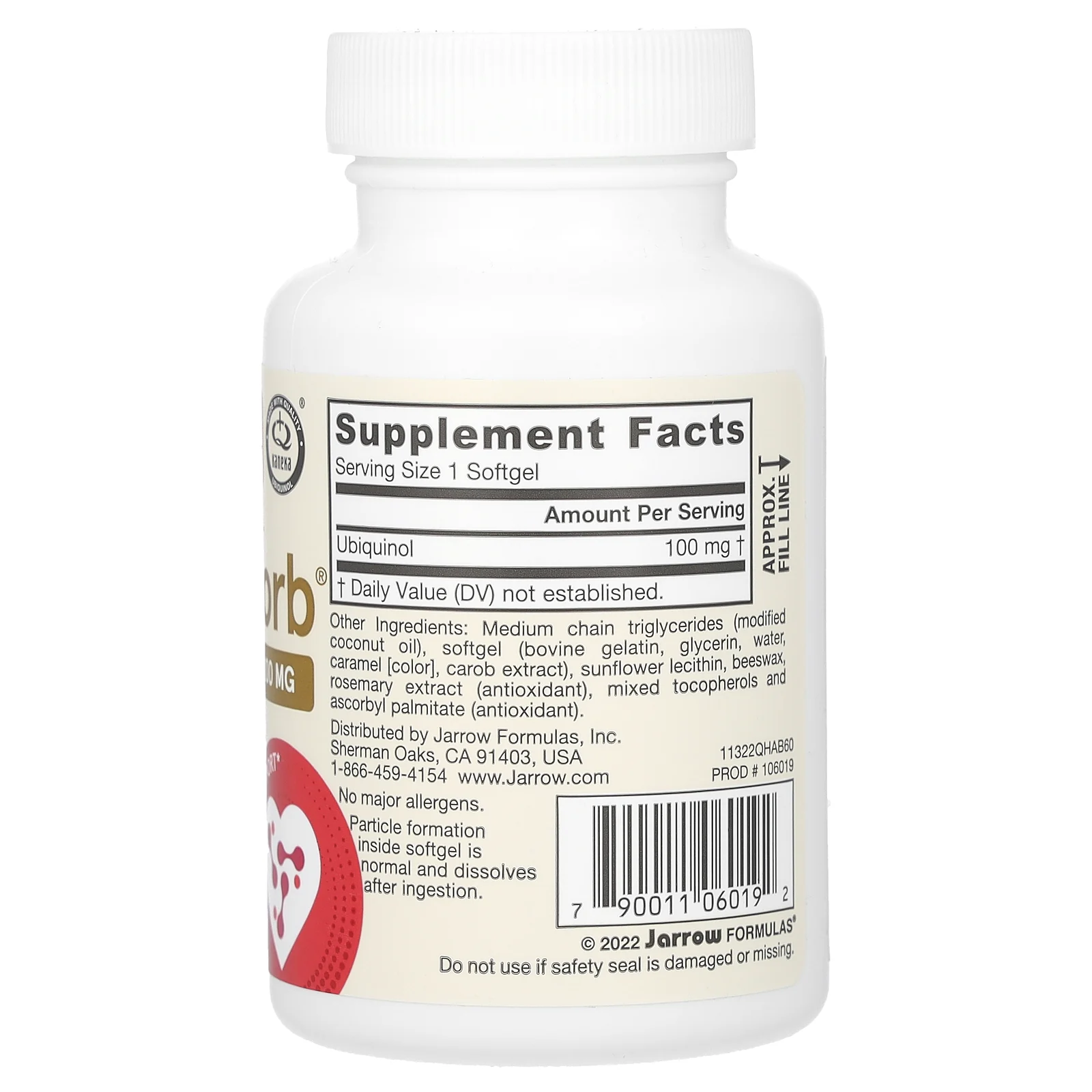 Jarrow Formulas, QH-Absorb, убихинол, максимальное усвоение, 100 мг, 60 капсул