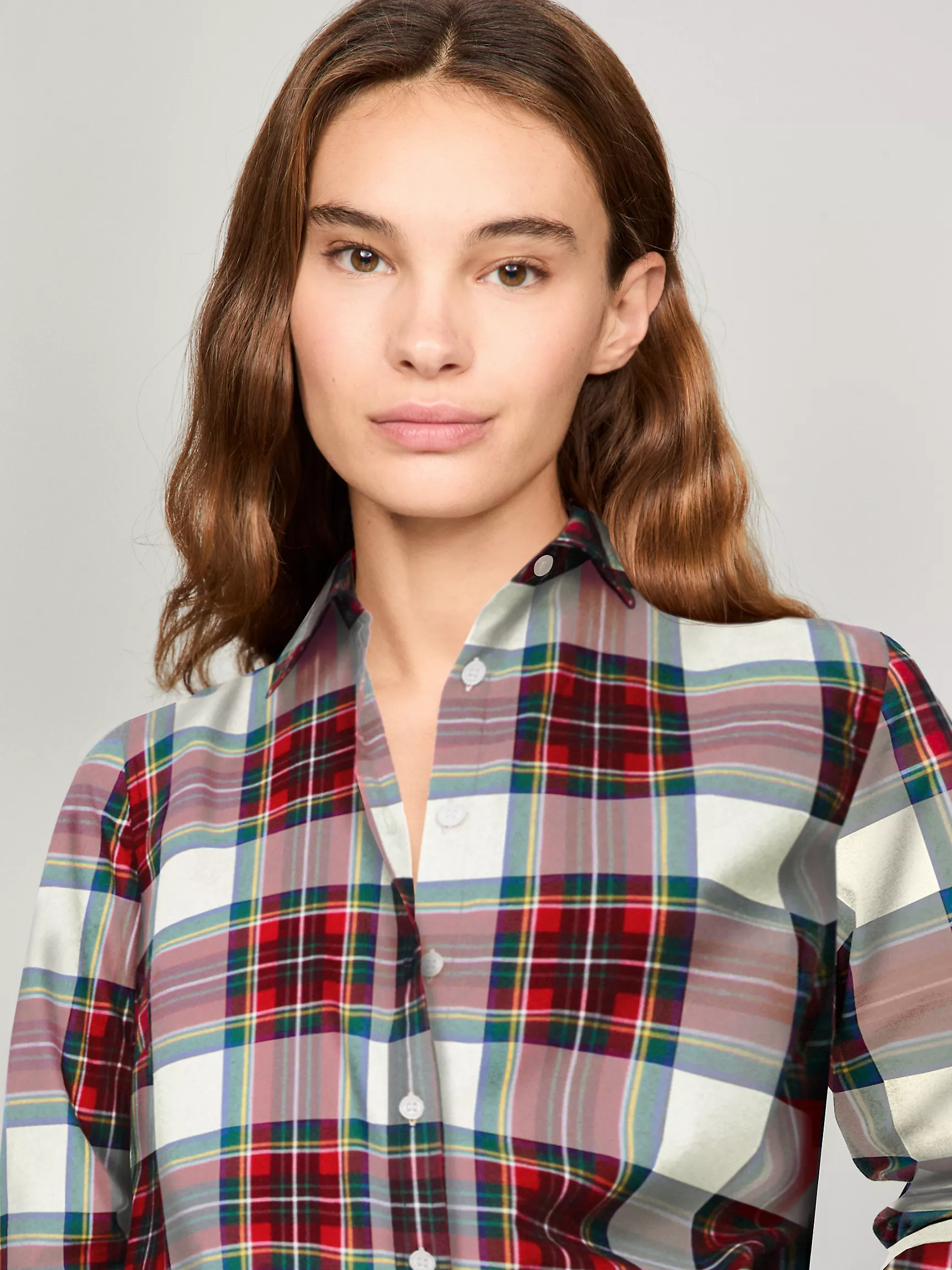 Женская рубашка Tommy Hilfiger, Хлопковая рубашка в клетку из поплина