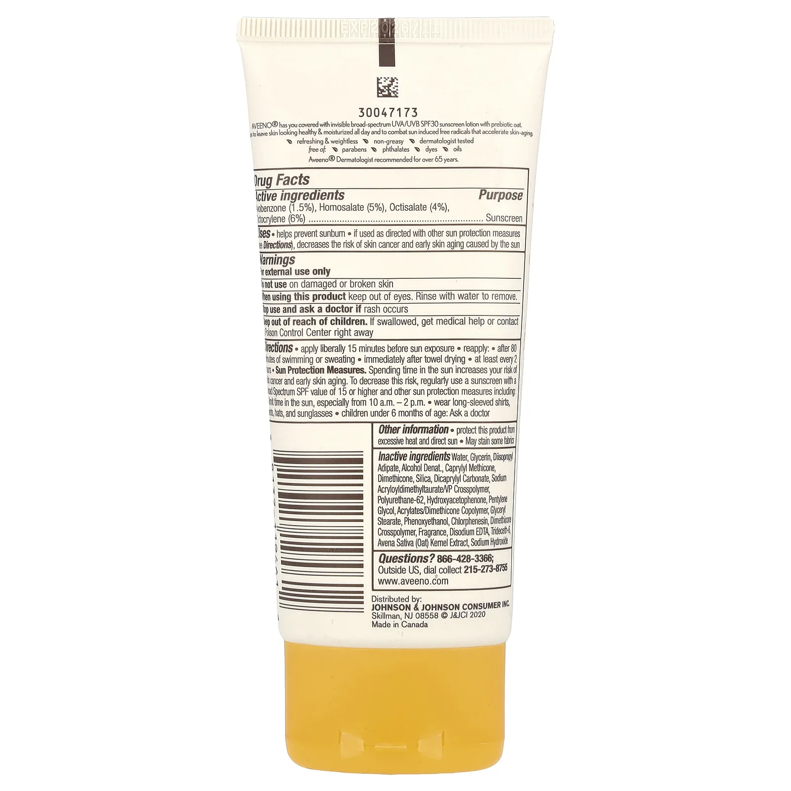 Aveeno, Солнцезащитное средство для защиты и увлажнения, SPF 30, 88 мл (3 жидк. Унции)