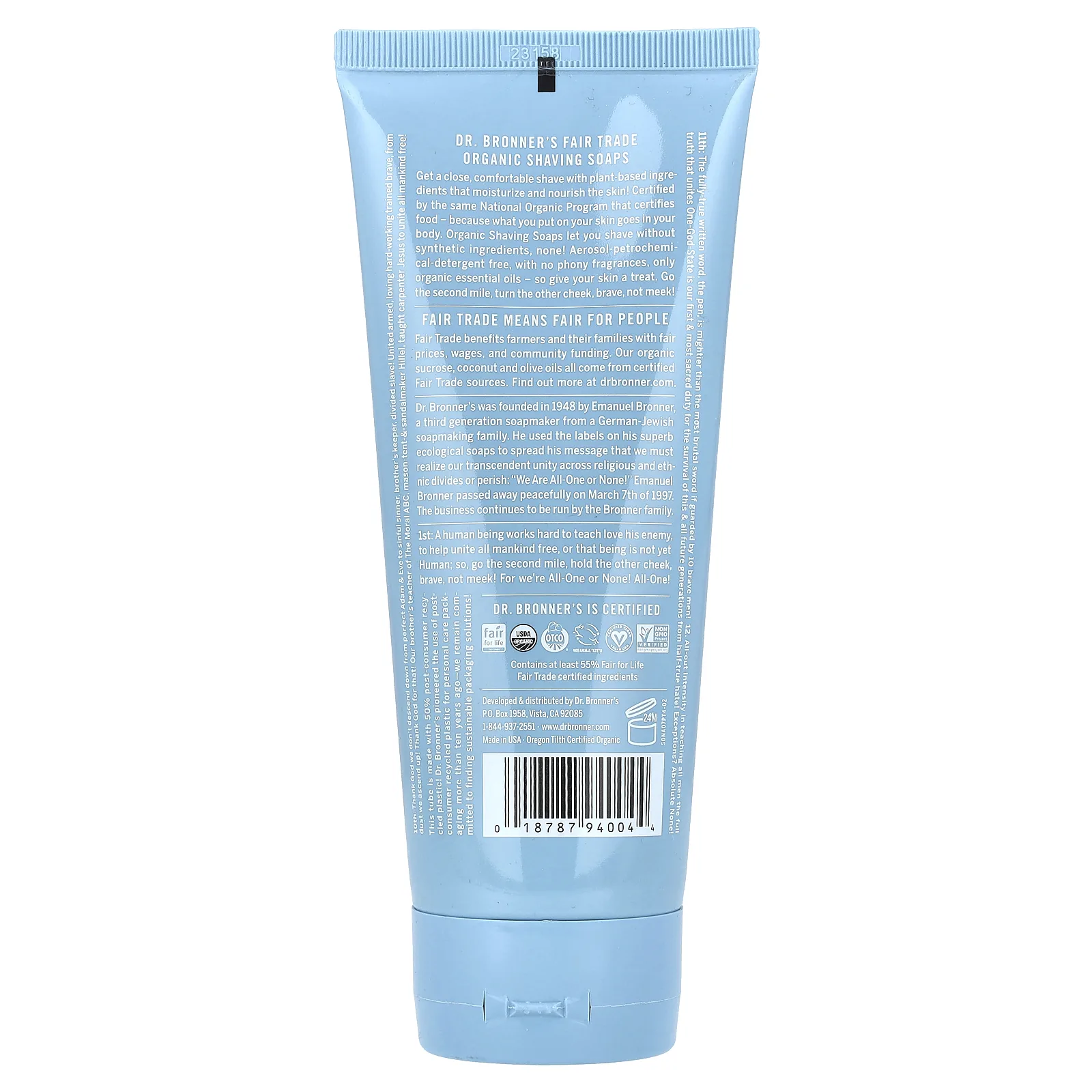 Dr. Bronner's, Органическое мыло для бритья, без запаха, 207 мл (7 жидк. Унций)