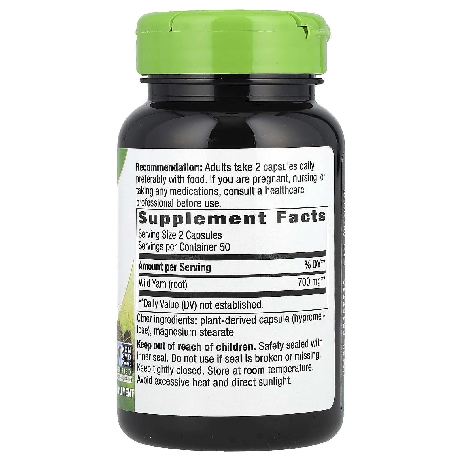 Nature's Way, Корень дикого ямса, 425 мг, 100 веганских капсул