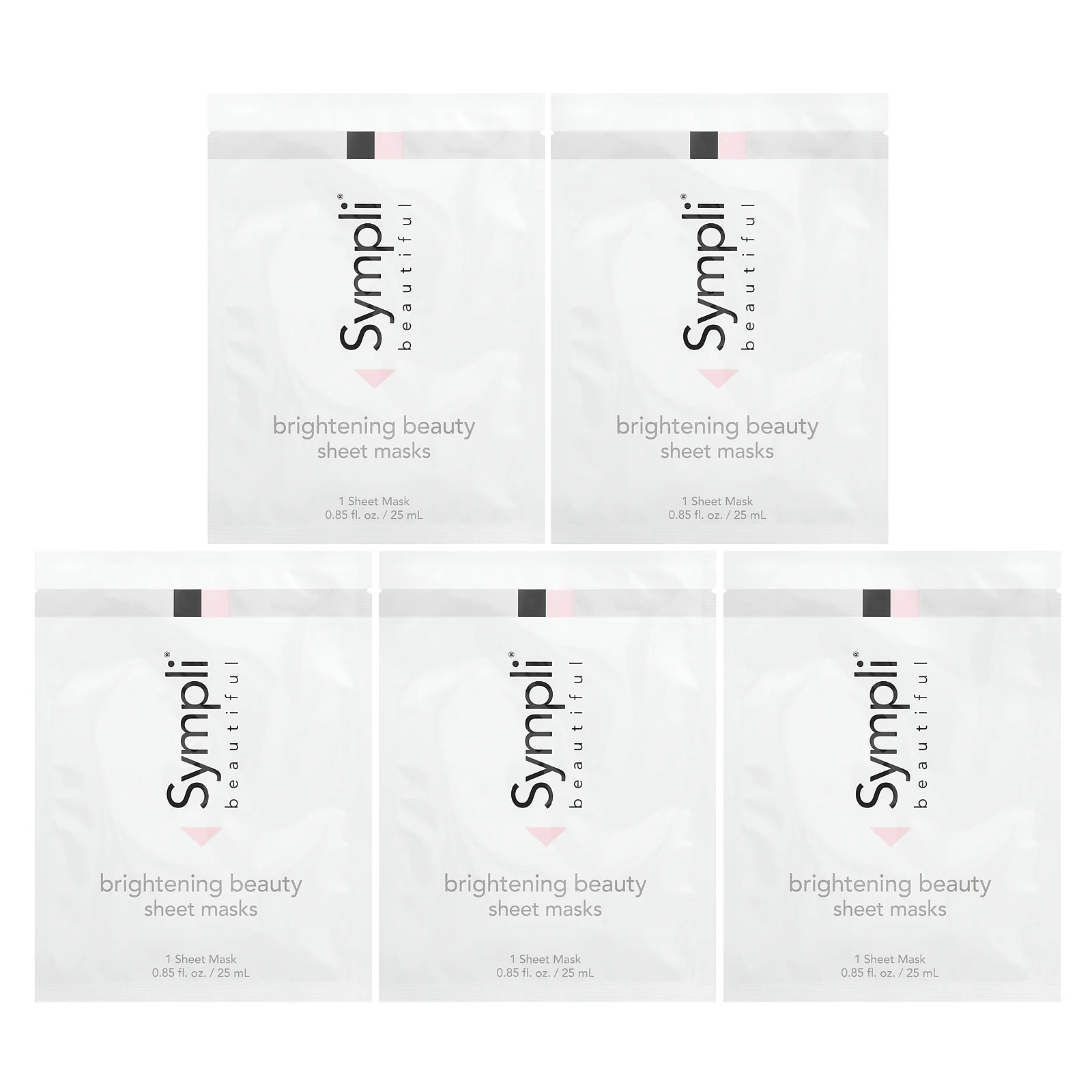 Sympli Beautiful, тканевая маска для улучшения цвета кожи, 5 шт. по 25 мл (0,85 унции)