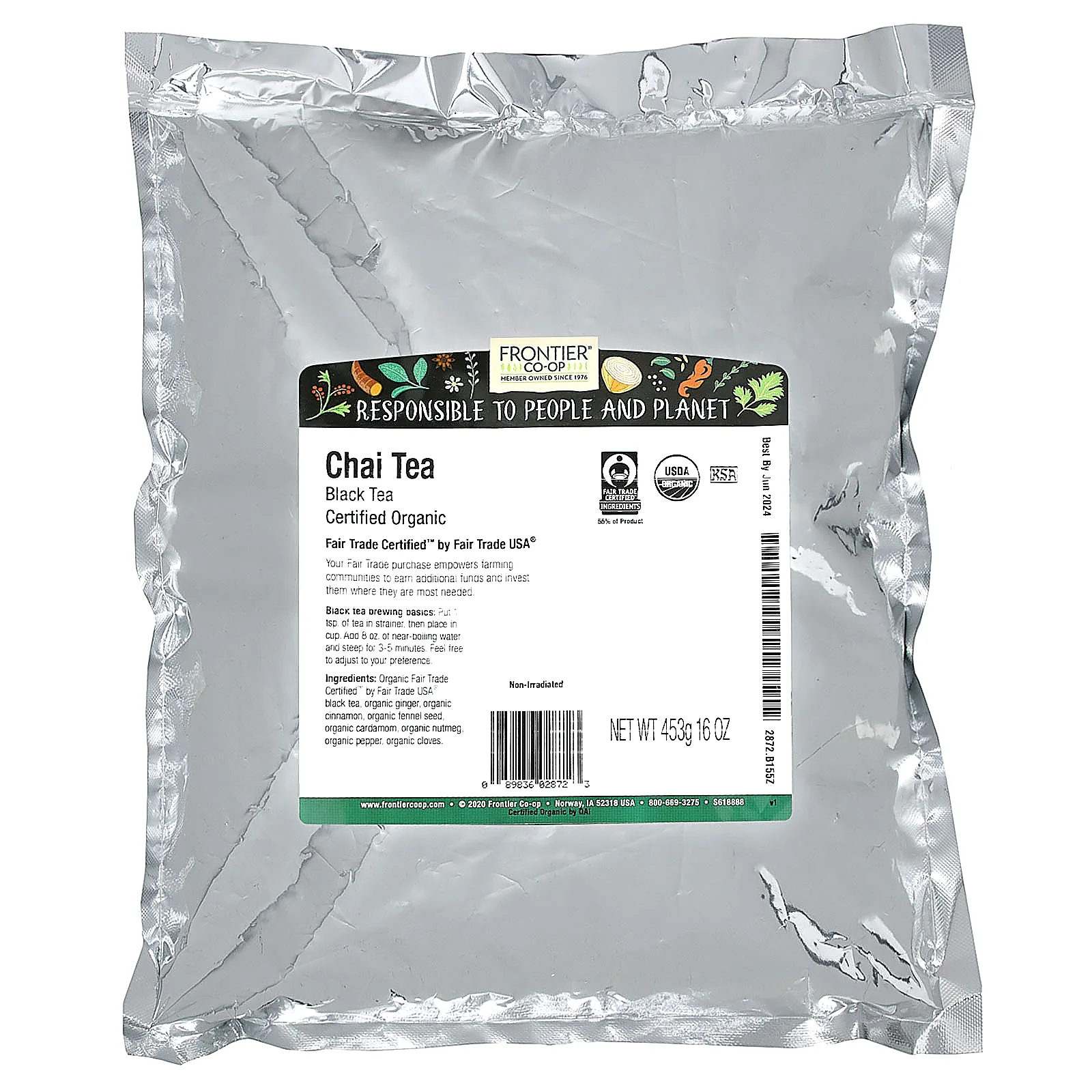 Frontier Co-op, Органический масала чай, справедливая торговля, 16 унций (453 г)