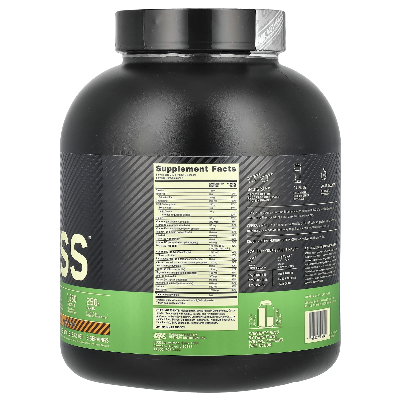 Optimum Nutrition, Serious Mass, протеиновый порошок, шоколадно-арахисовое масло, 2,72 кг (6 фунтов)