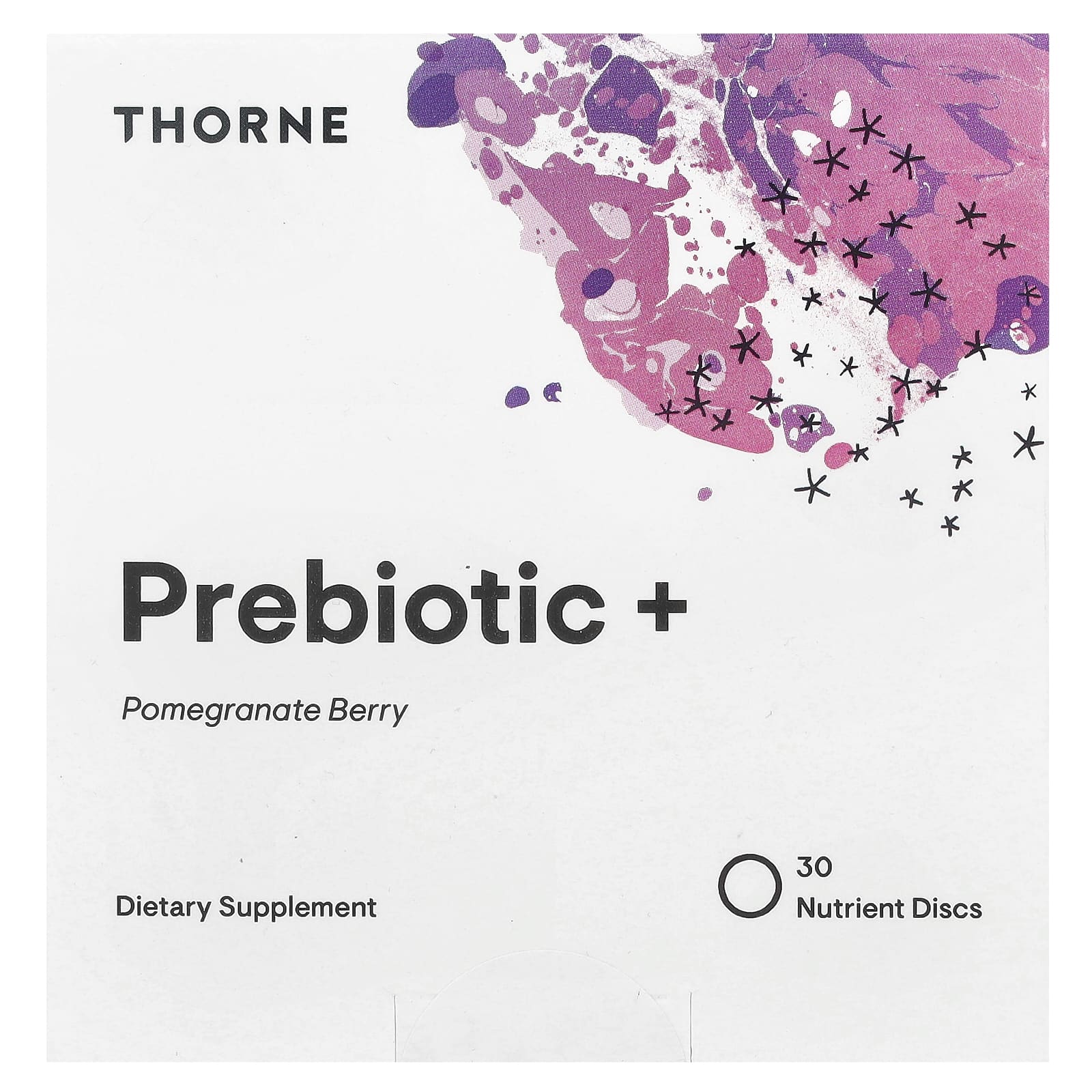 Thorne, Prebiotic+, пребиотики, гранат и ягоды, 30 растворимых дисков с питательными веществами