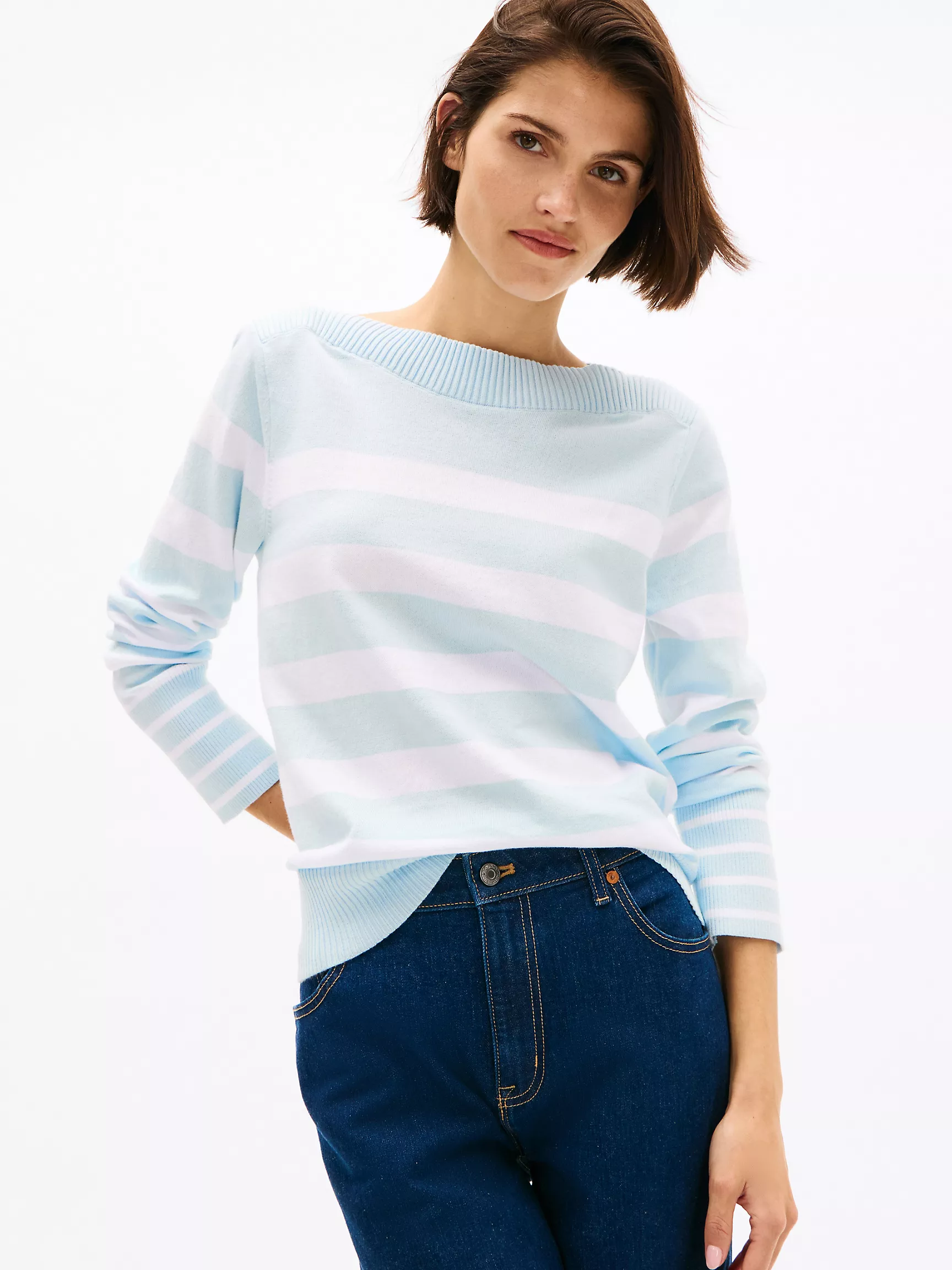 Женский свитер Tommy Hilfiger, Полосатый свитер с вырезом "лодочка"