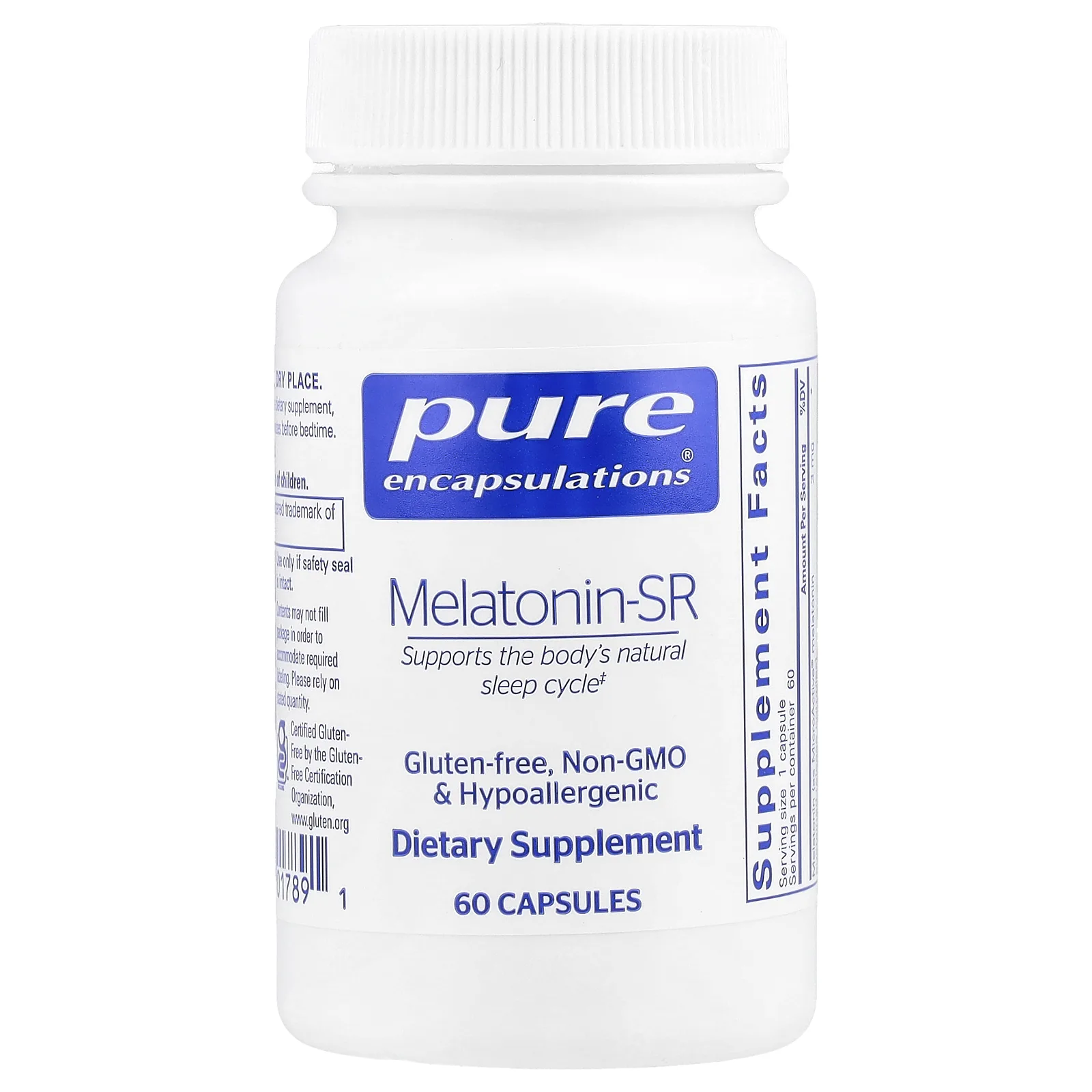 Pure Encapsulations, Мелатонин-SR, 3 мг, 60 капсул