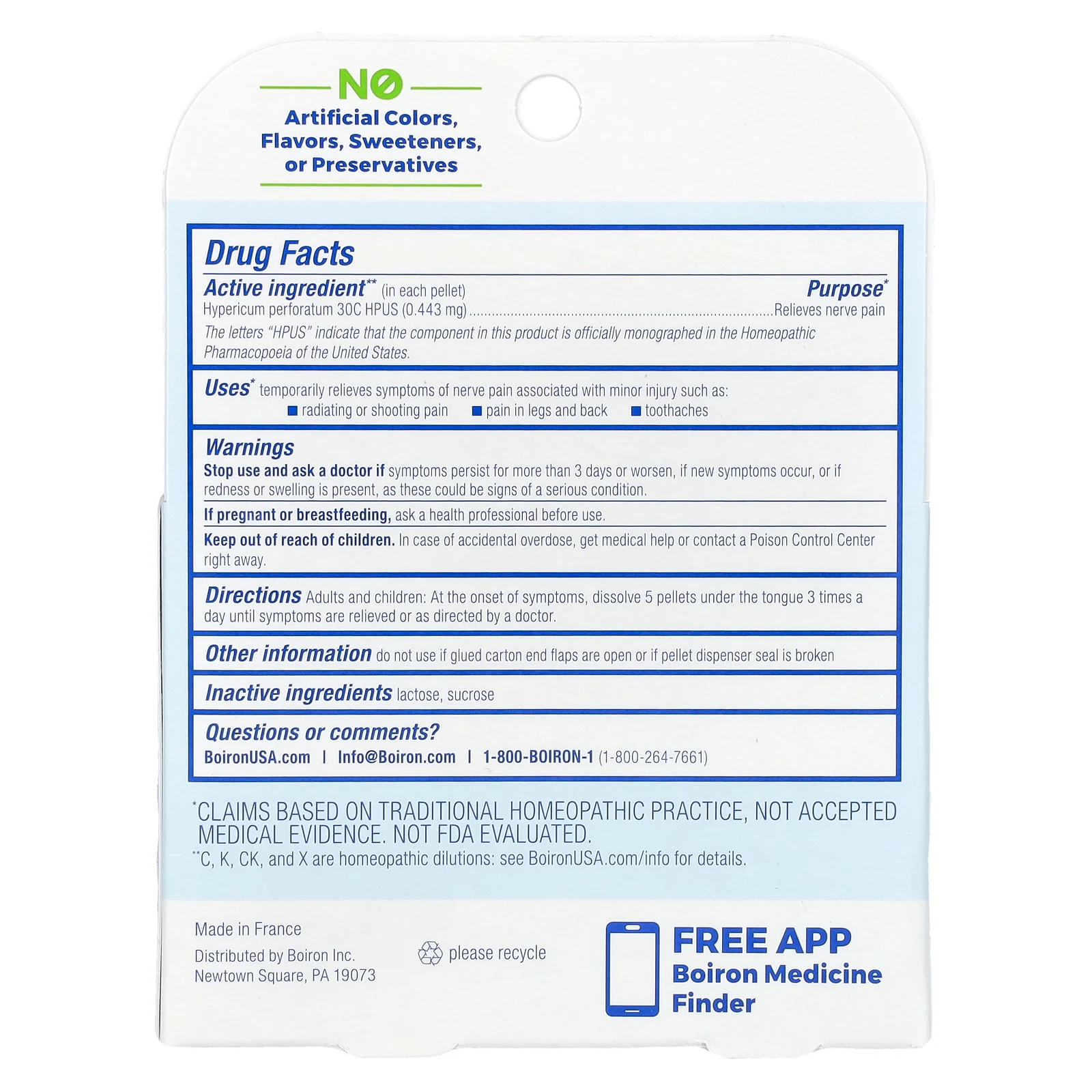 Boiron, Hypericum, средство для снятия нервной боли, гранулы Meltaway, 30C, 3 тюбика, 80 гранул в каждой