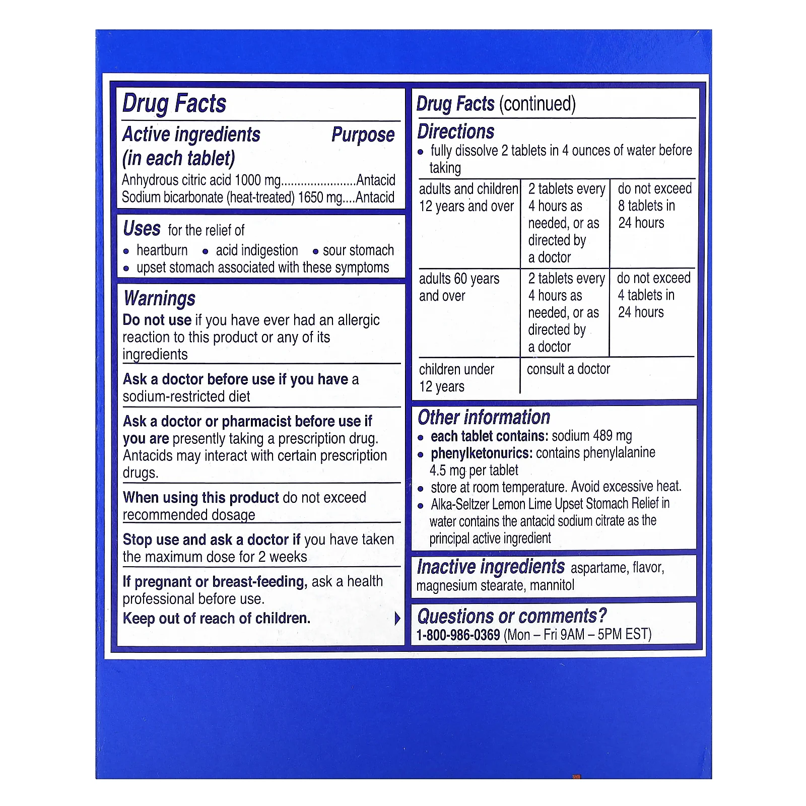 Alka-Seltzer, средство для расстройства желудка, лимон и лайм, 36 шипучих таблеток